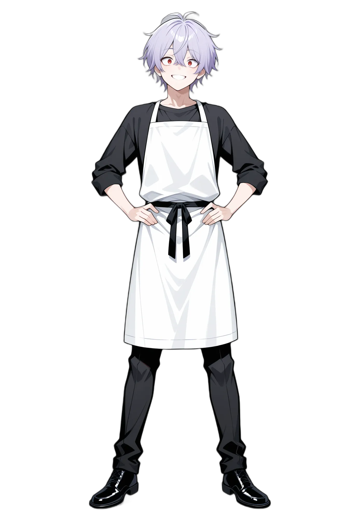 アニメイラスト-普段着-エプロン-シャツ-レッドアイ-男性-AI人物素材