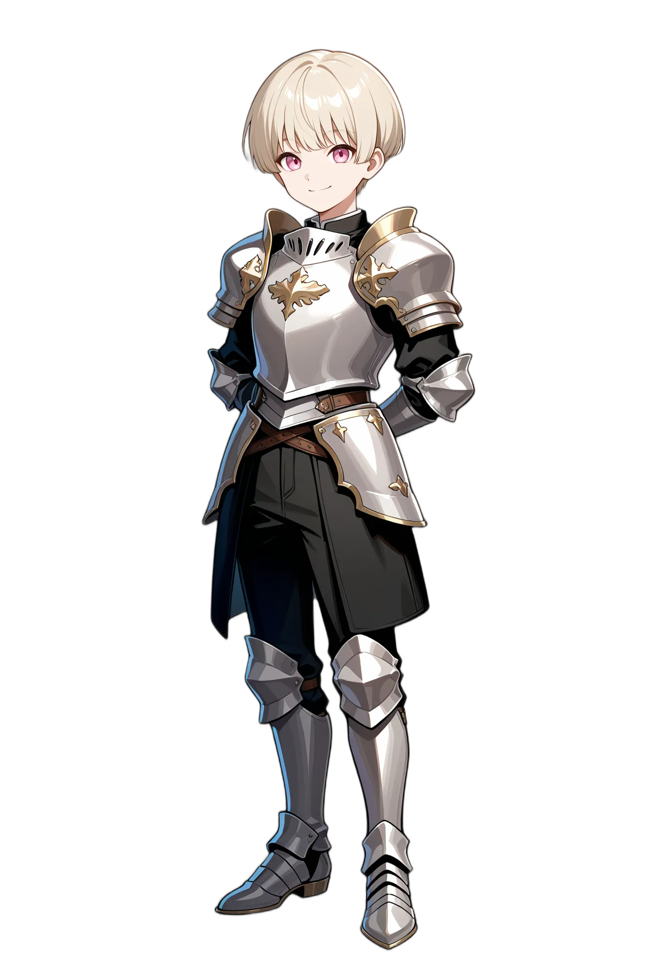 アニメイラスト-RPG-鎧-笑顔-ピンクアイ-男性-AI人物素材