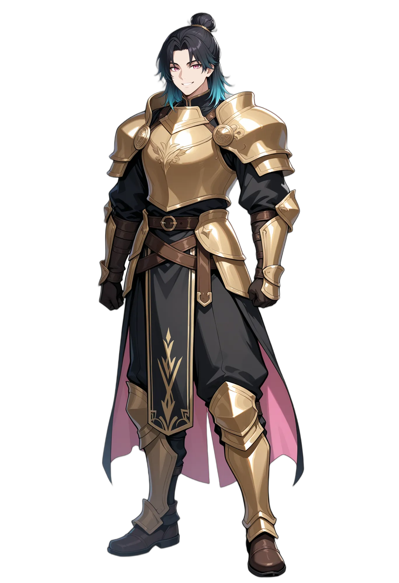 アニメイラスト-RPG-鎧-ショルダーアーマー-センター分け-男性-AI人物素材