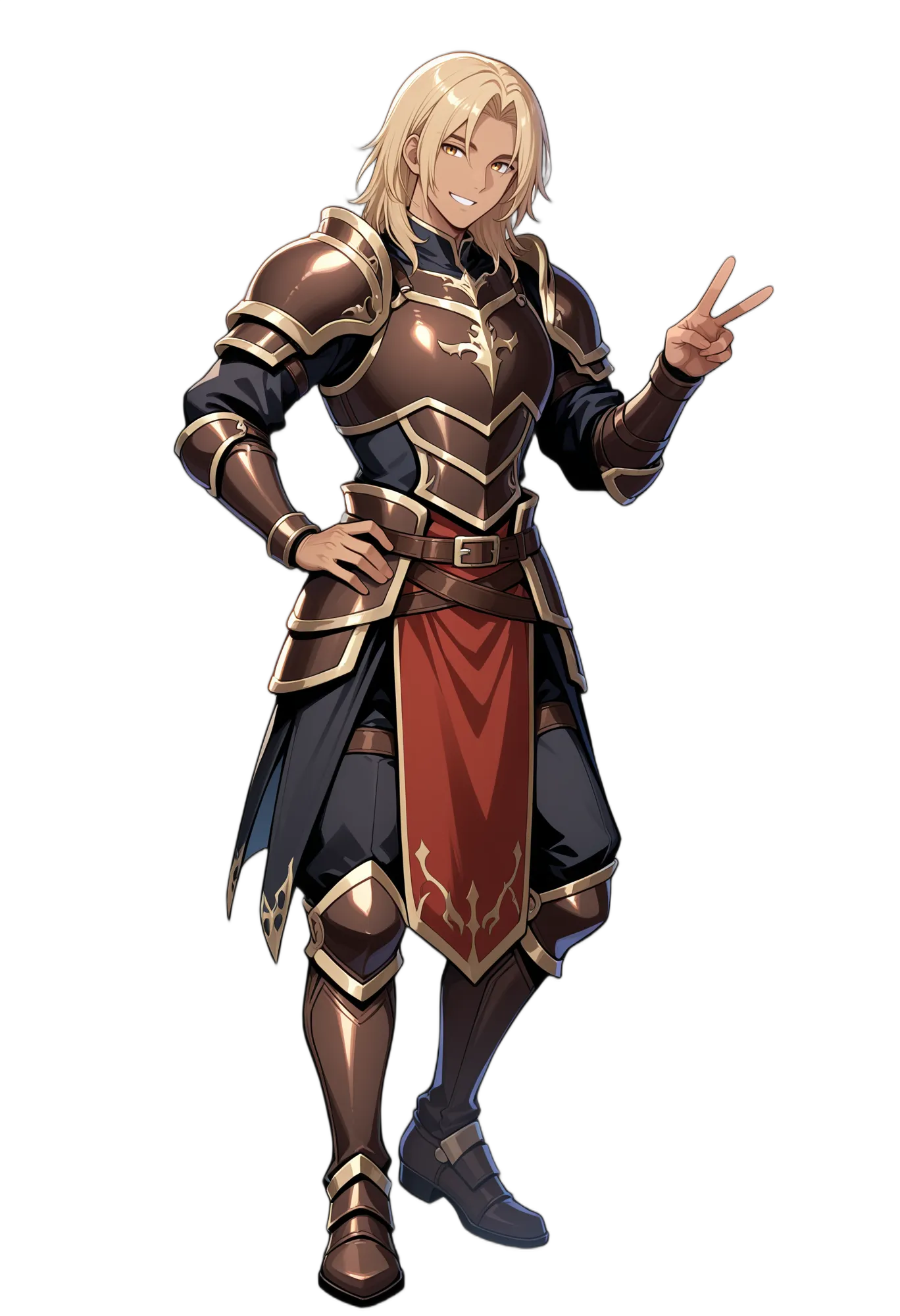 アニメイラスト-RPG-鎧-日焼け-金髪-男性-AI人物素材