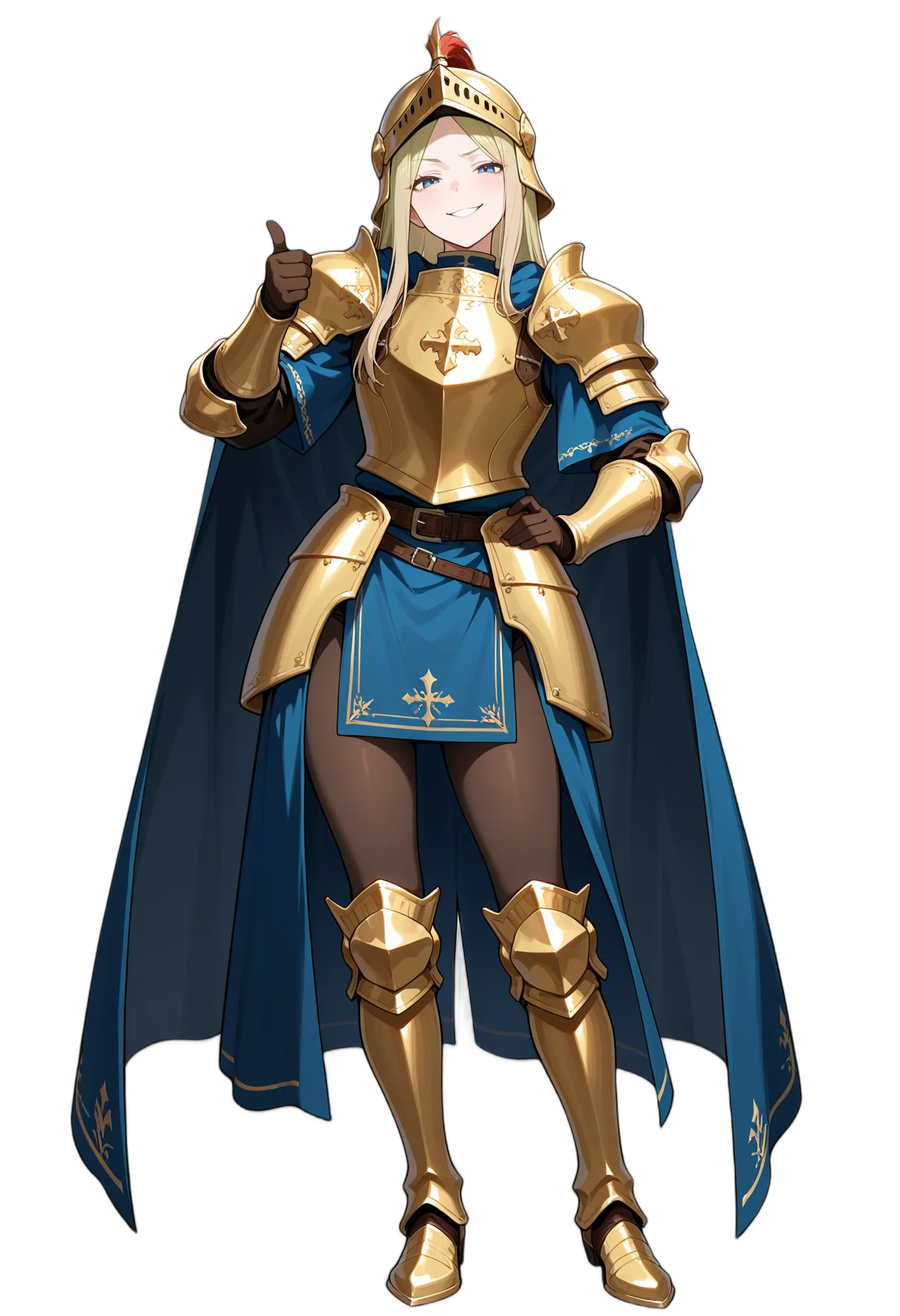 アニメイラスト-RPG-鎧-笑顔-ヘルメット-女性-AI人物素材