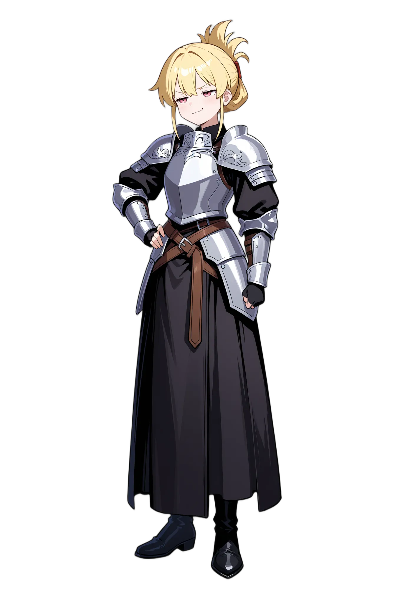 アニメイラスト-ファンタジー-鎧-ベルト-レッドアイ-女性-AI人物素材