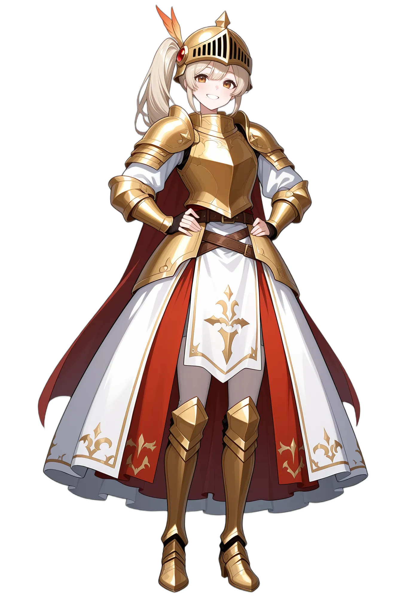 アニメイラスト-異世界-鎧-金髪-ベルト-女性-AI人物素材