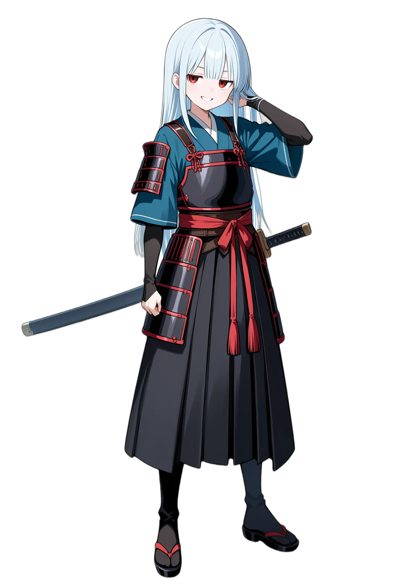 アニメイラスト-ファンタジー-鎧-青髪-スカート-女性-AI人物素材