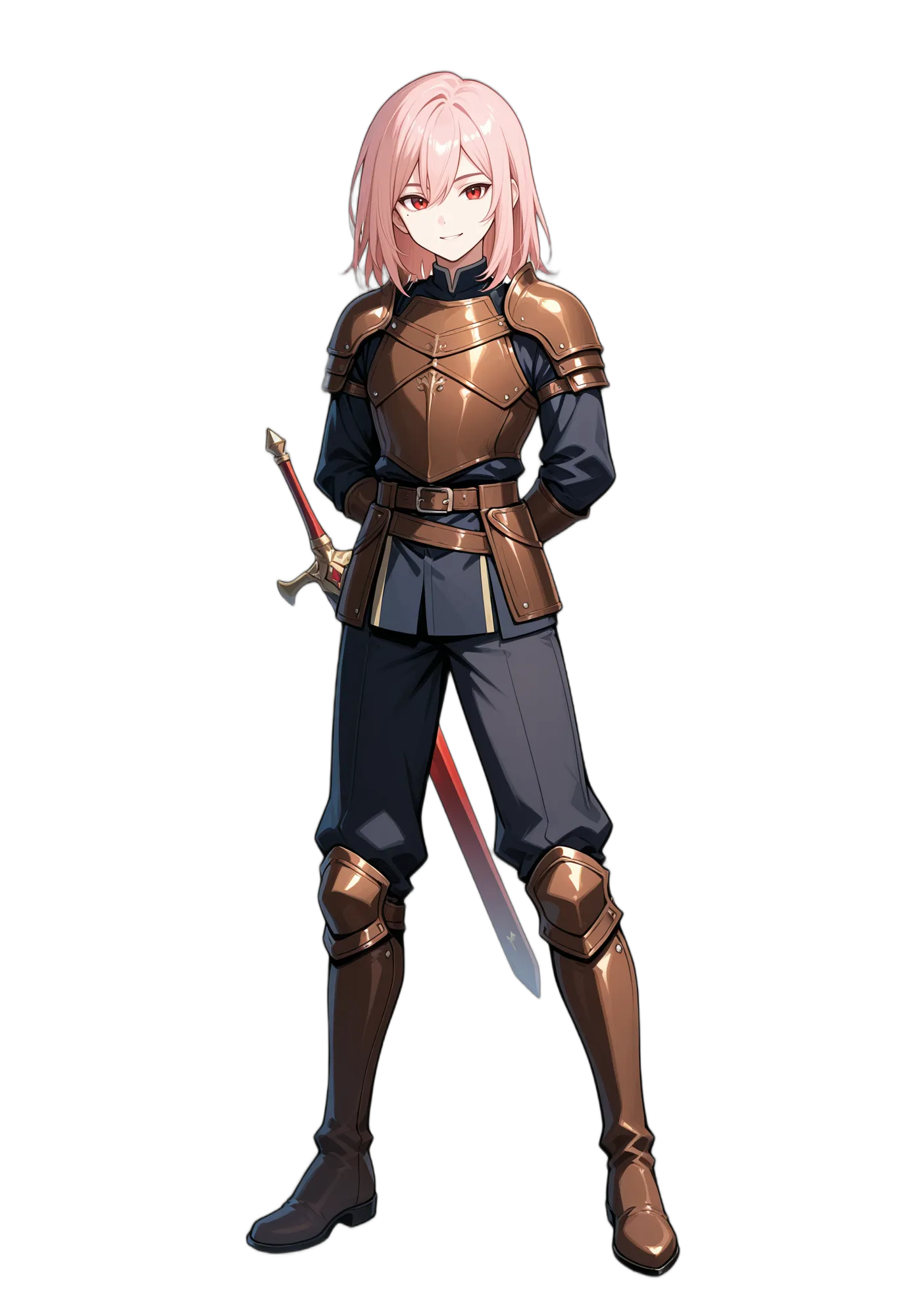 アニメイラスト-RPG-鎧-笑顔-剣-女性-AI人物素材
