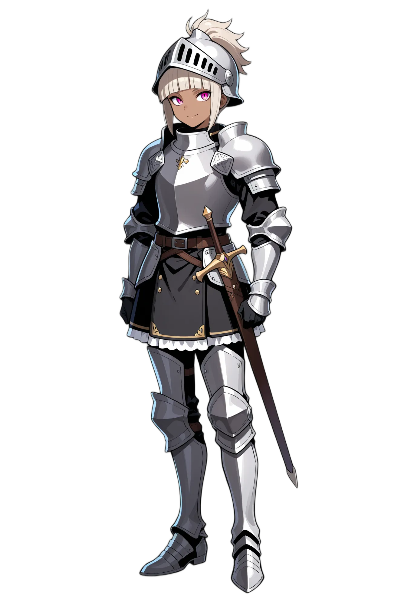 アニメイラスト-異世界-鎧-パープルアイ-日焼け-女性-AI人物素材