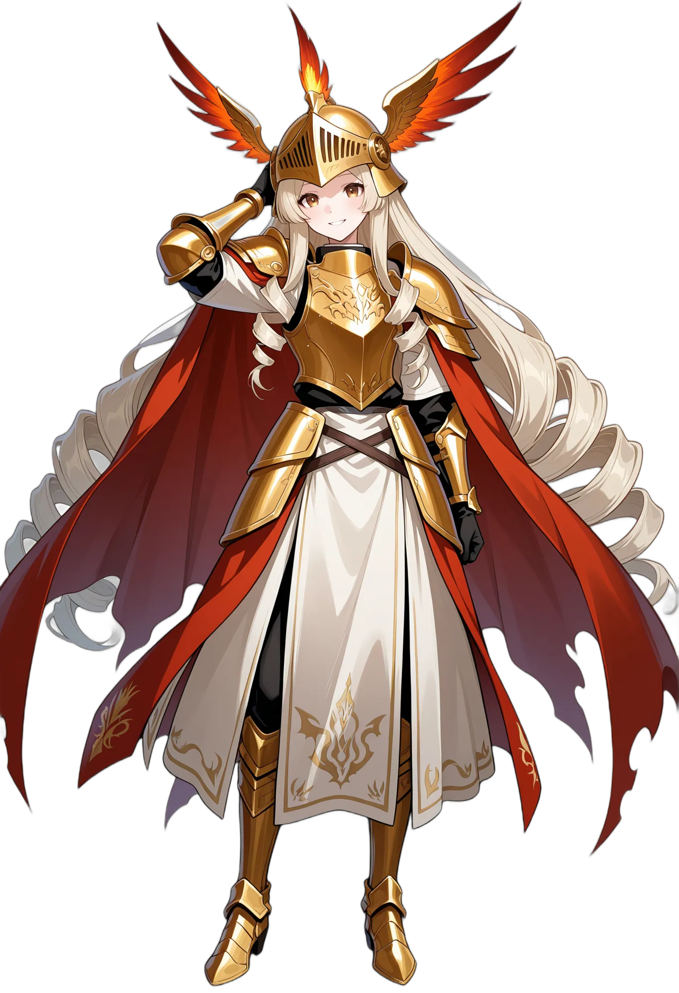 アニメイラスト-ファンタジー-鎧-縦ロール-ヘルメット-女性-AI人物素材