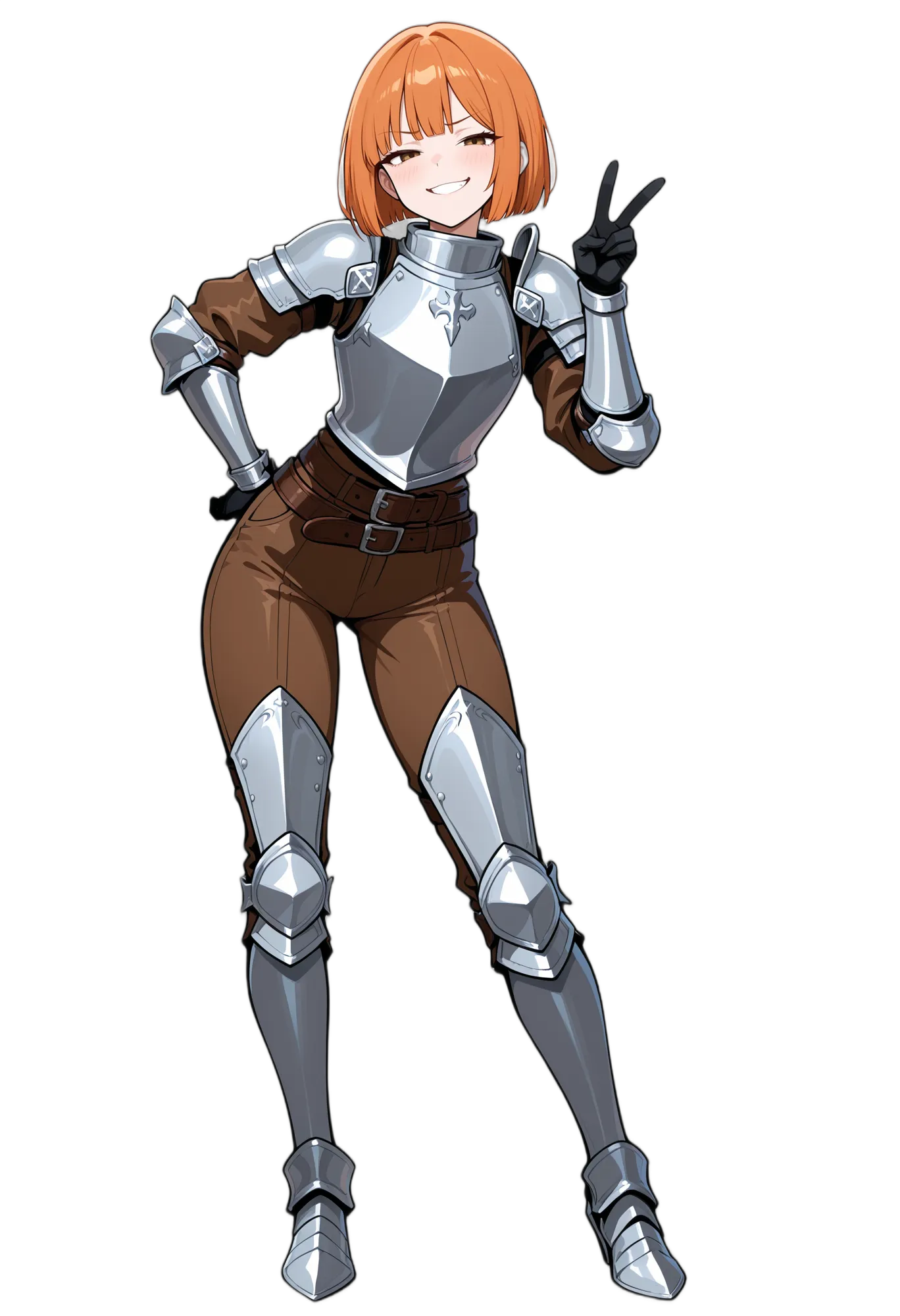 アニメイラスト-異世界-鎧-オレンジアイ-胸当て-女性-AI人物素材