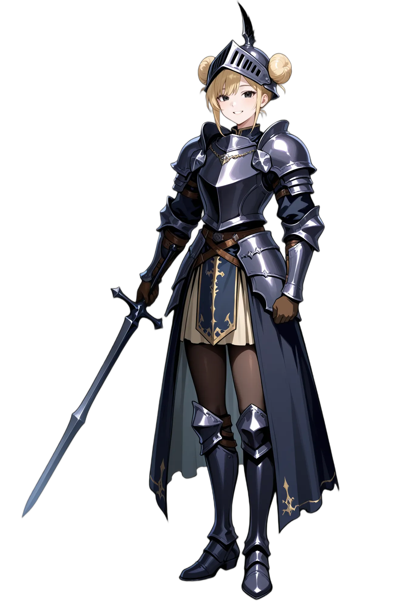 アニメイラスト-ファンタジー-鎧-剣-金髪-女性-AI人物素材