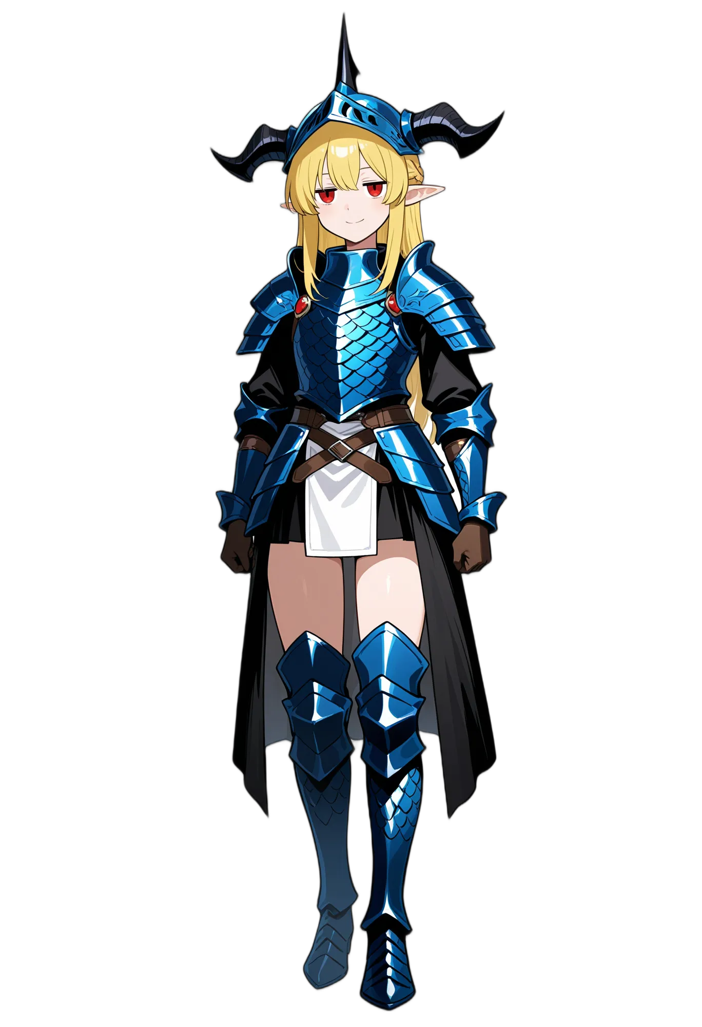 アニメイラスト-異世界-鎧-エルフ耳-角-女性-AI人物素材