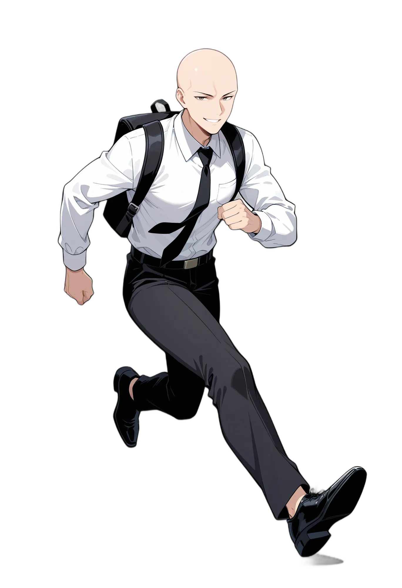 アニメイラスト-社会人-バッグ-白シャツ-走る-男性-AI人物素材