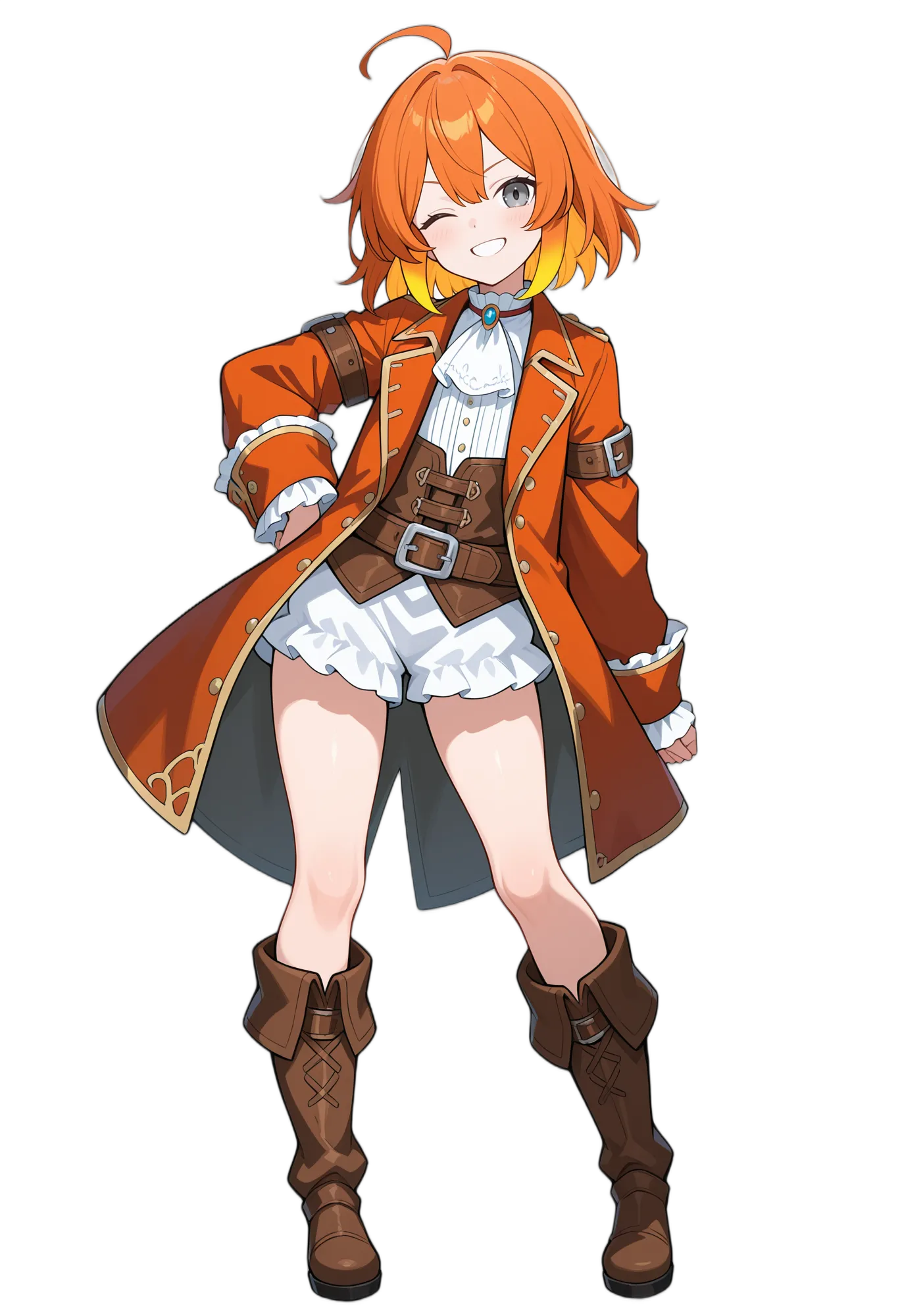 アニメイラスト-RPG-ベルト-ウィンク-ブーツ-女性-AI人物素材
