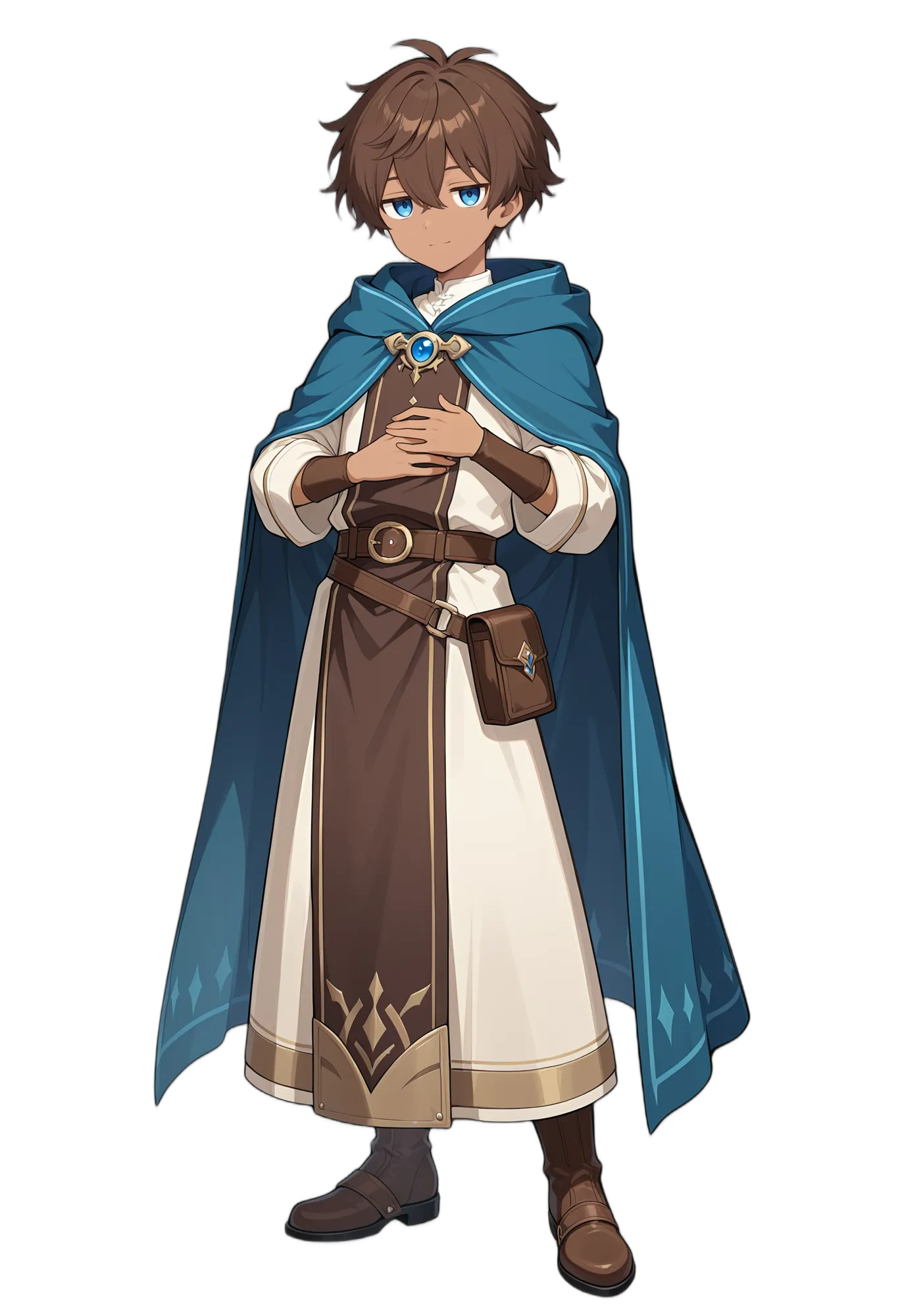 アニメイラスト-RPG-ブルーアイ-ベルト-茶髪-男の子-AI人物素材