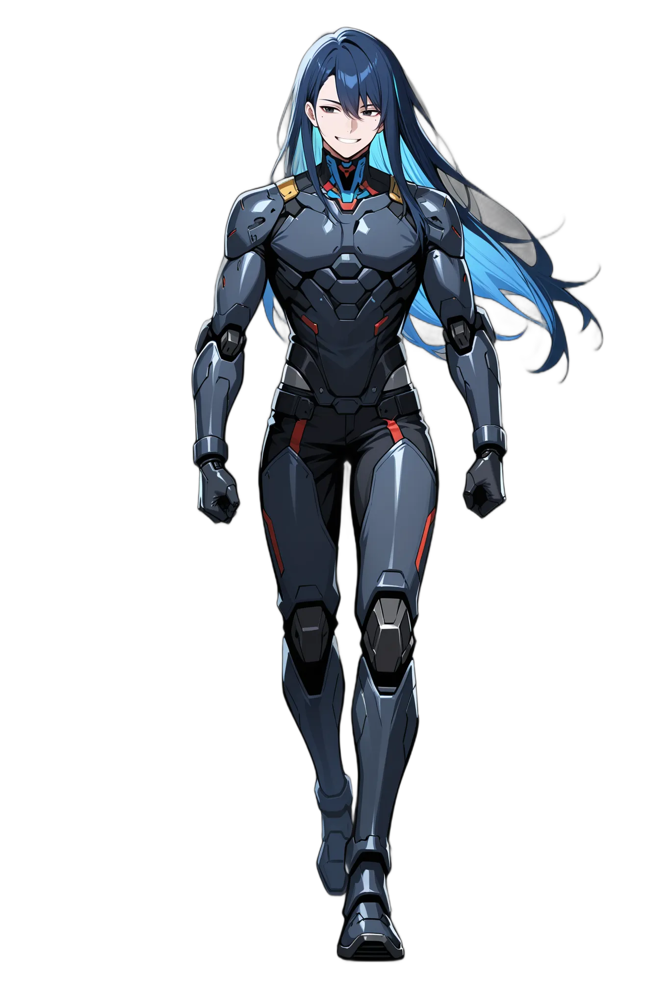 アニメイラスト-SF-ボディスーツ-青髪-ツートンヘアー-男性-AI人物素材