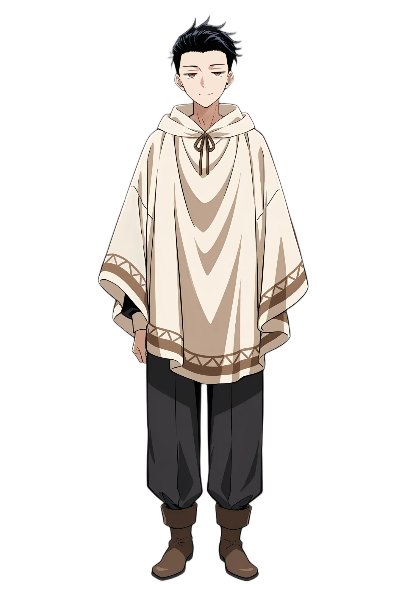 アニメイラスト-私服-ブーツ-ショートヘア-黒髪-男性-AI人物素材