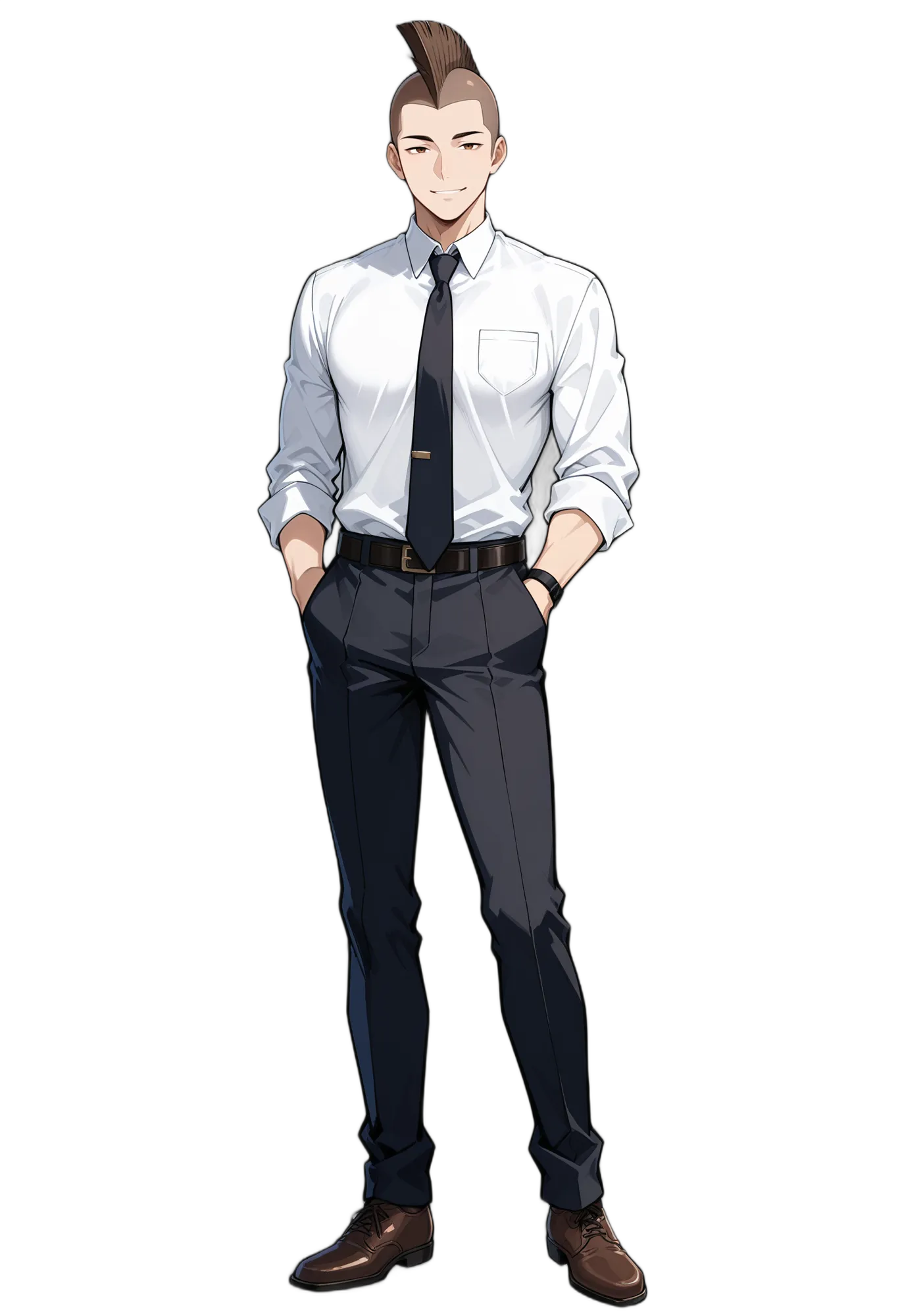 アニメイラスト-サラリーマン-ブラウンアイ-ショートヘア-ネクタイ-男性-AI人物素材