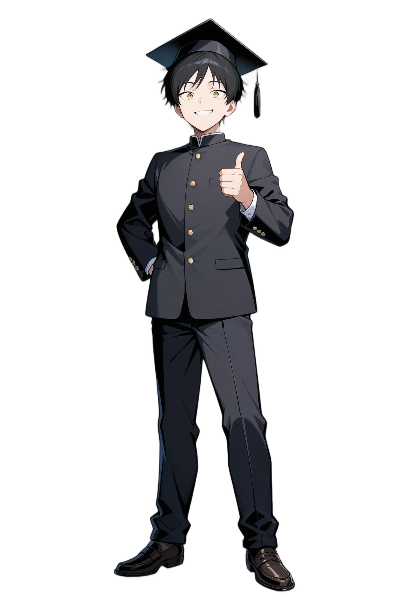 アニメイラスト-学生-学ラン-長袖-笑顔-男性-AI人物素材
