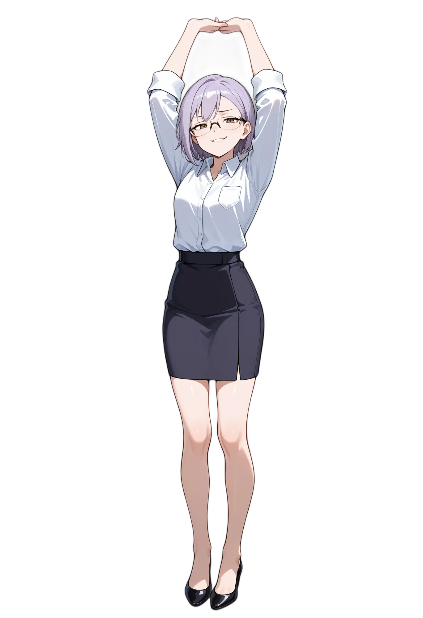 アニメイラスト-会社員-メガネ-長袖-ペンシルスカート-女性-AI人物素材