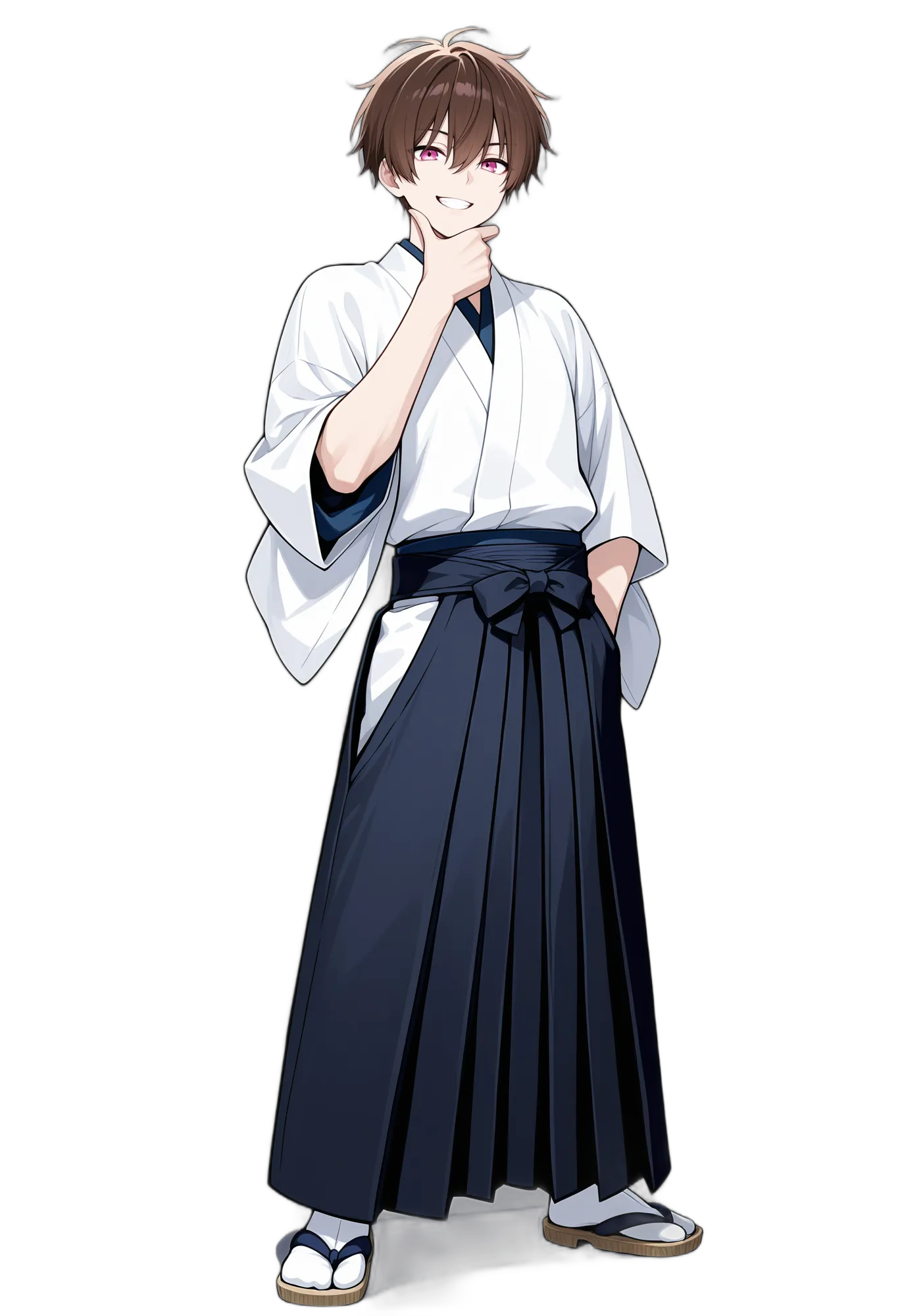 アニメイラスト-着物-袴-ポケットに手-和服-男性-AI人物素材
