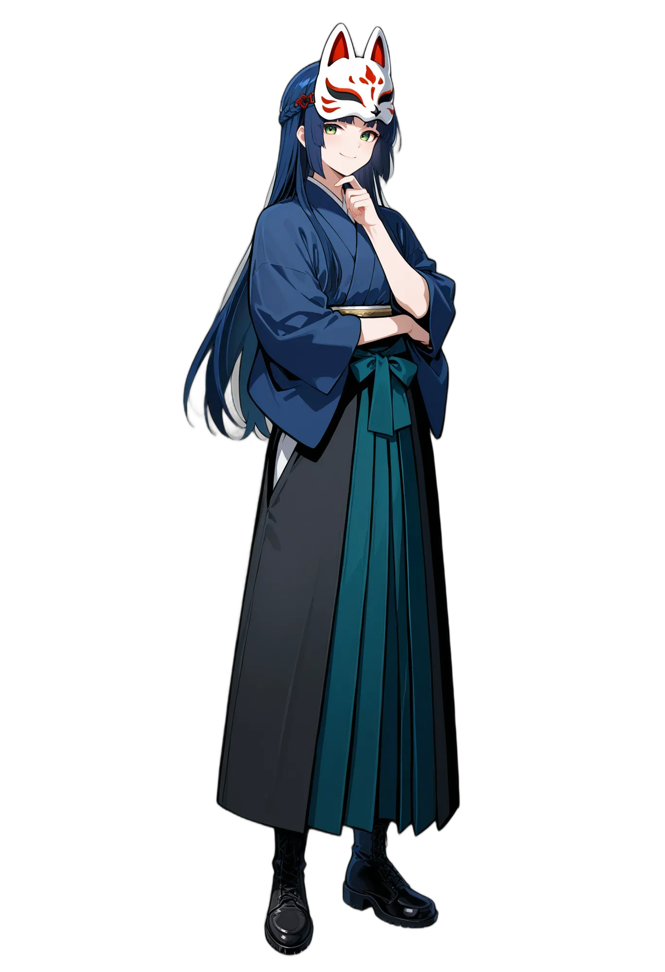アニメイラスト-着物-袴-長袖-笑顔-女性-AI人物素材