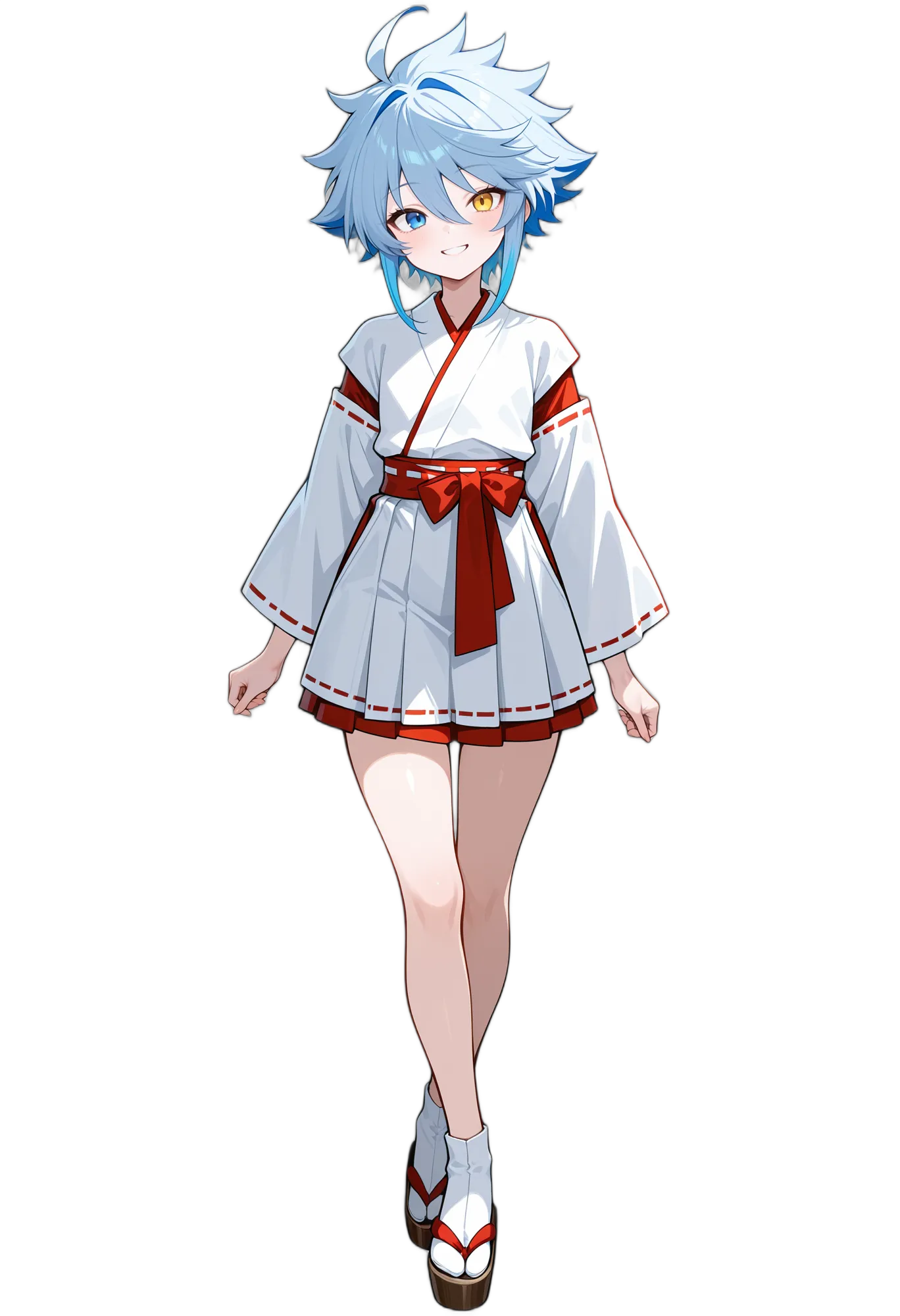 アニメイラスト-着物-袴-靴下-プリーツスカート-女性-AI人物素材