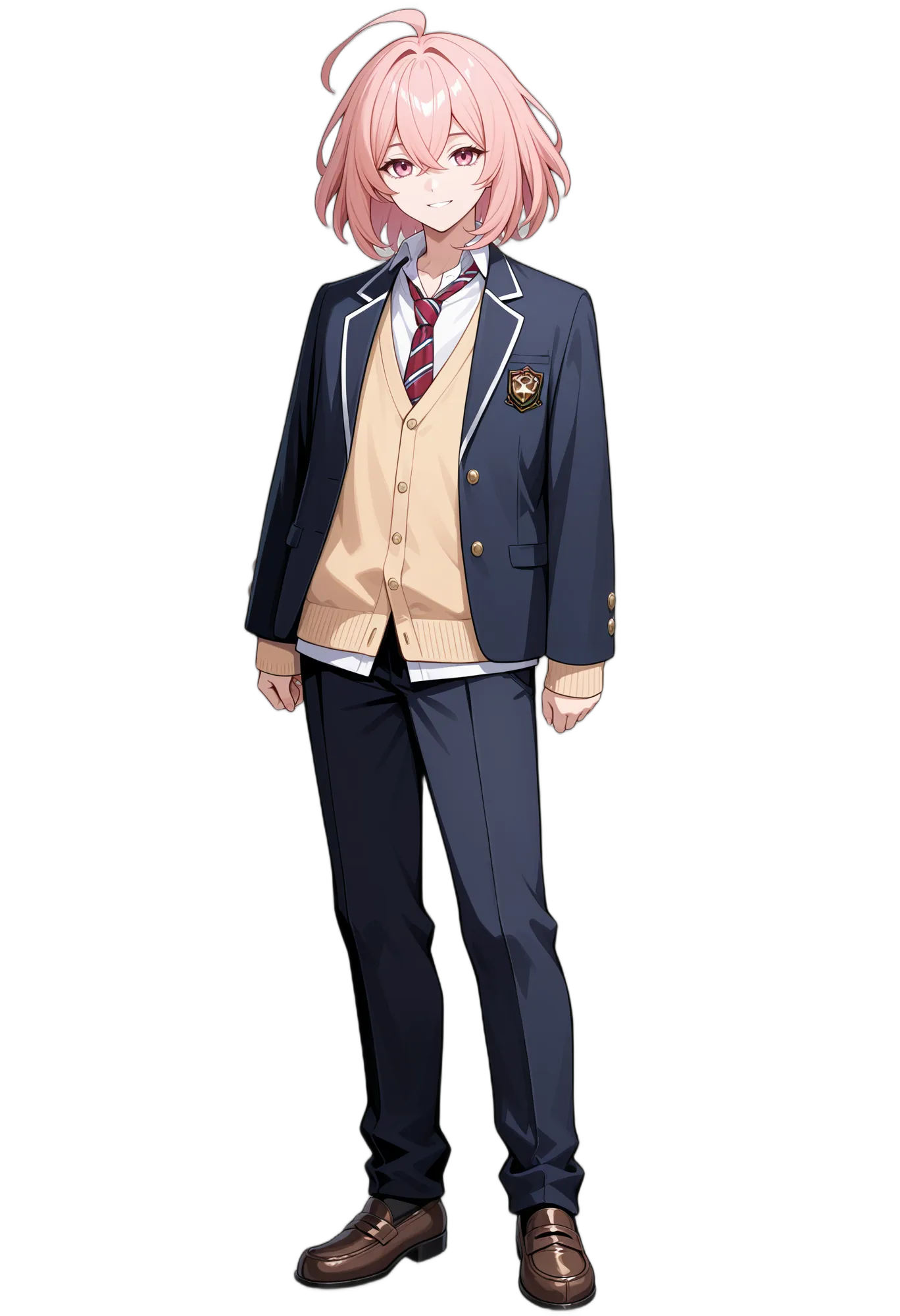 アニメイラスト-男子高校生-ジャケット-ピンクアイ-カッターシャツ-白シャツ-AI人物素材