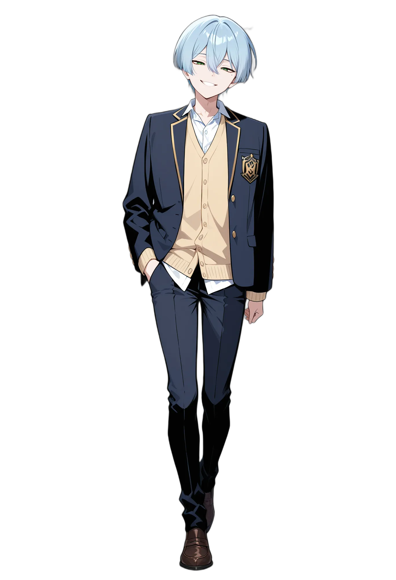 アニメイラスト-学生-ジャケット-長袖-笑顔-男性-AI人物素材