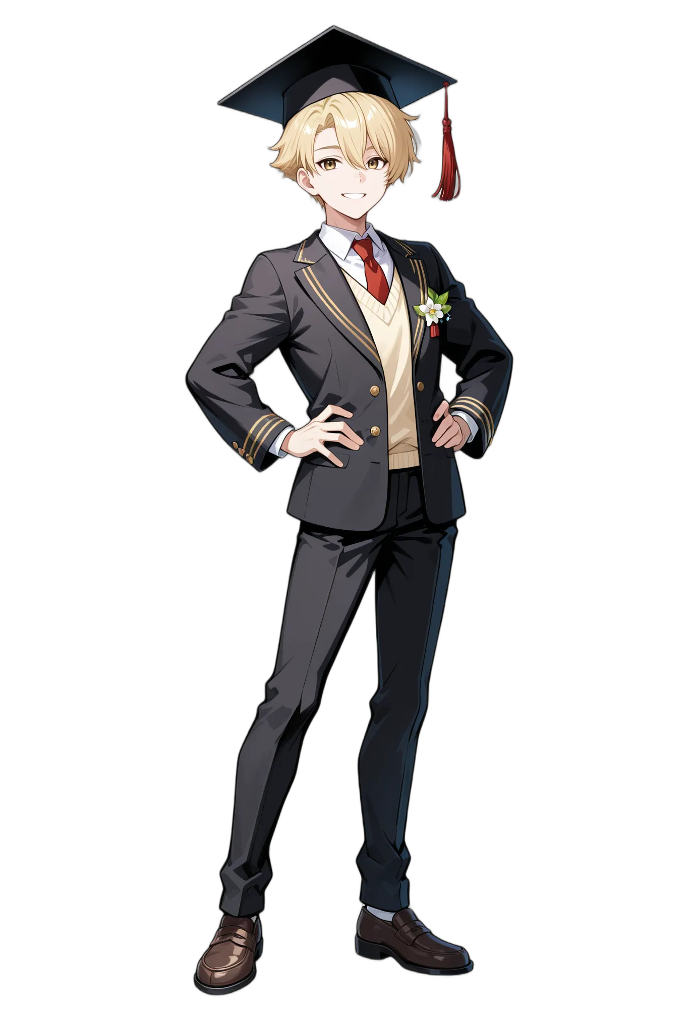アニメイラスト-男子高校生-ジャケット-ネクタイ-笑顔-シャツ-AI人物素材