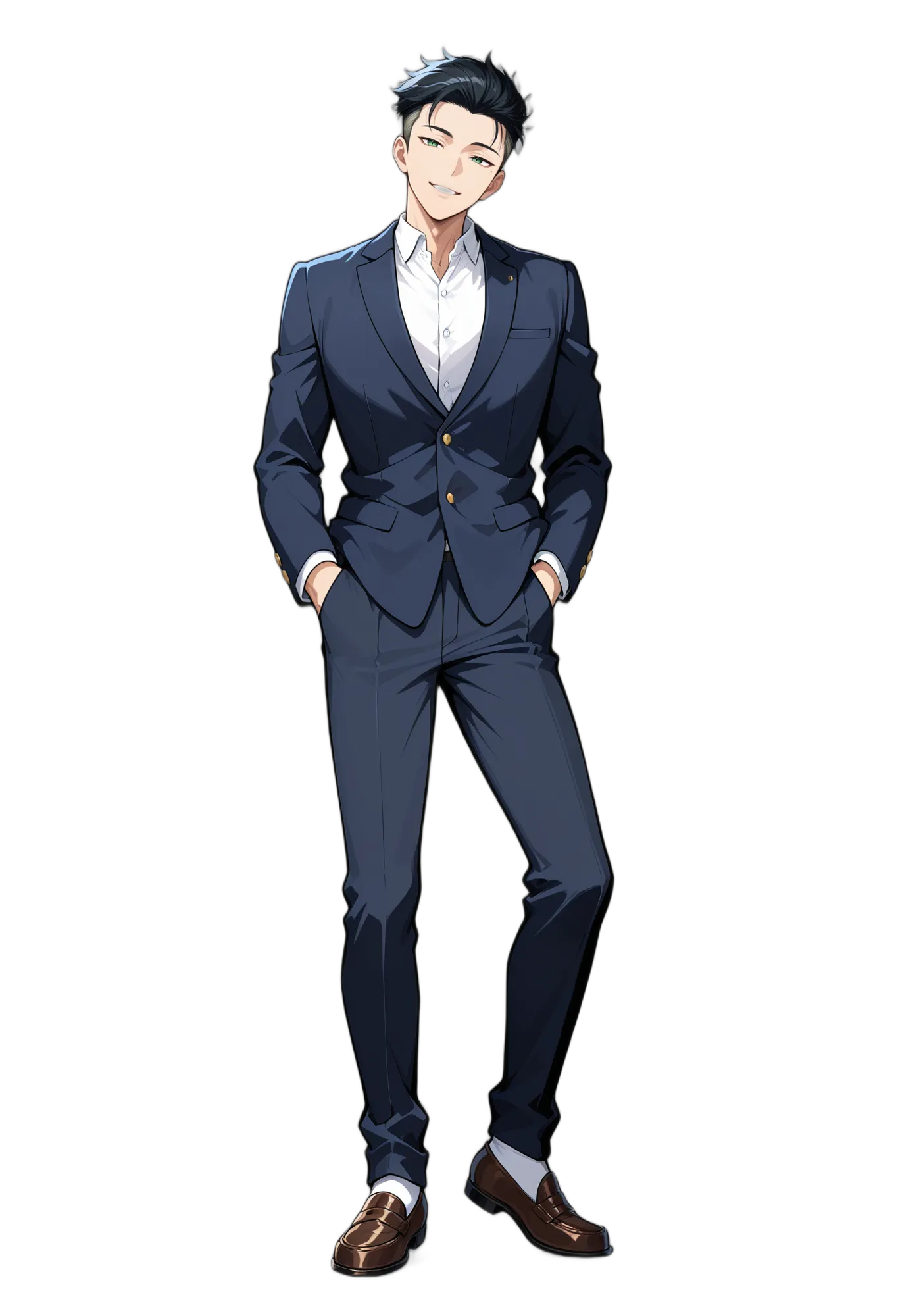 アニメイラスト-学生-ジャケット-笑顔-ポケットに手-男性-AI人物素材