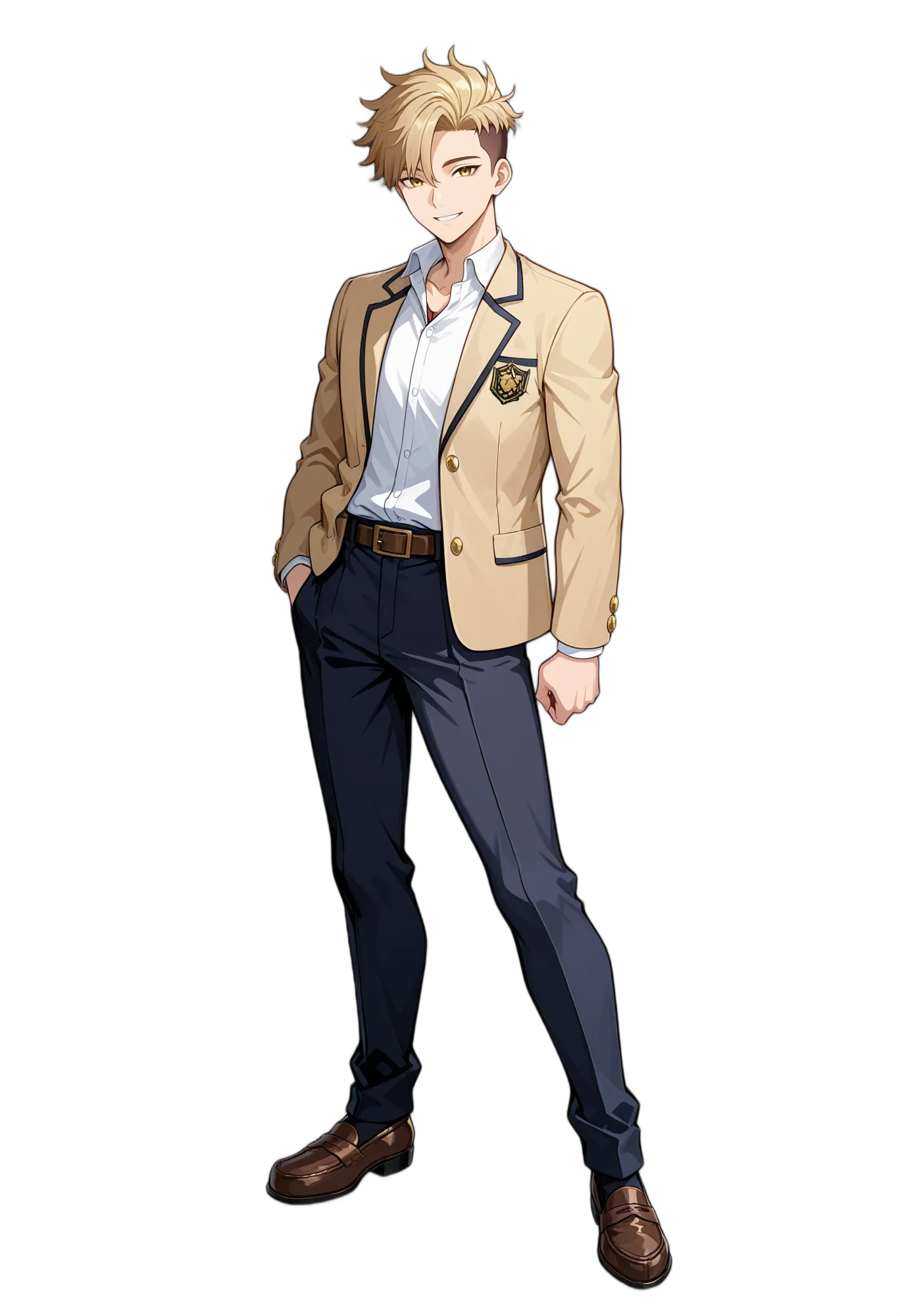 アニメイラスト-学生-ジャケット-ショートヘア-制服-男性-AI人物素材