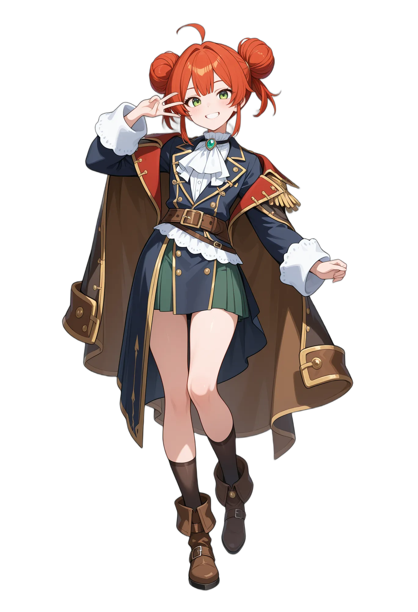 アニメイラスト-RPG-ジャケット-ニーハイ-お団子ヘアー-女性-AI人物素材