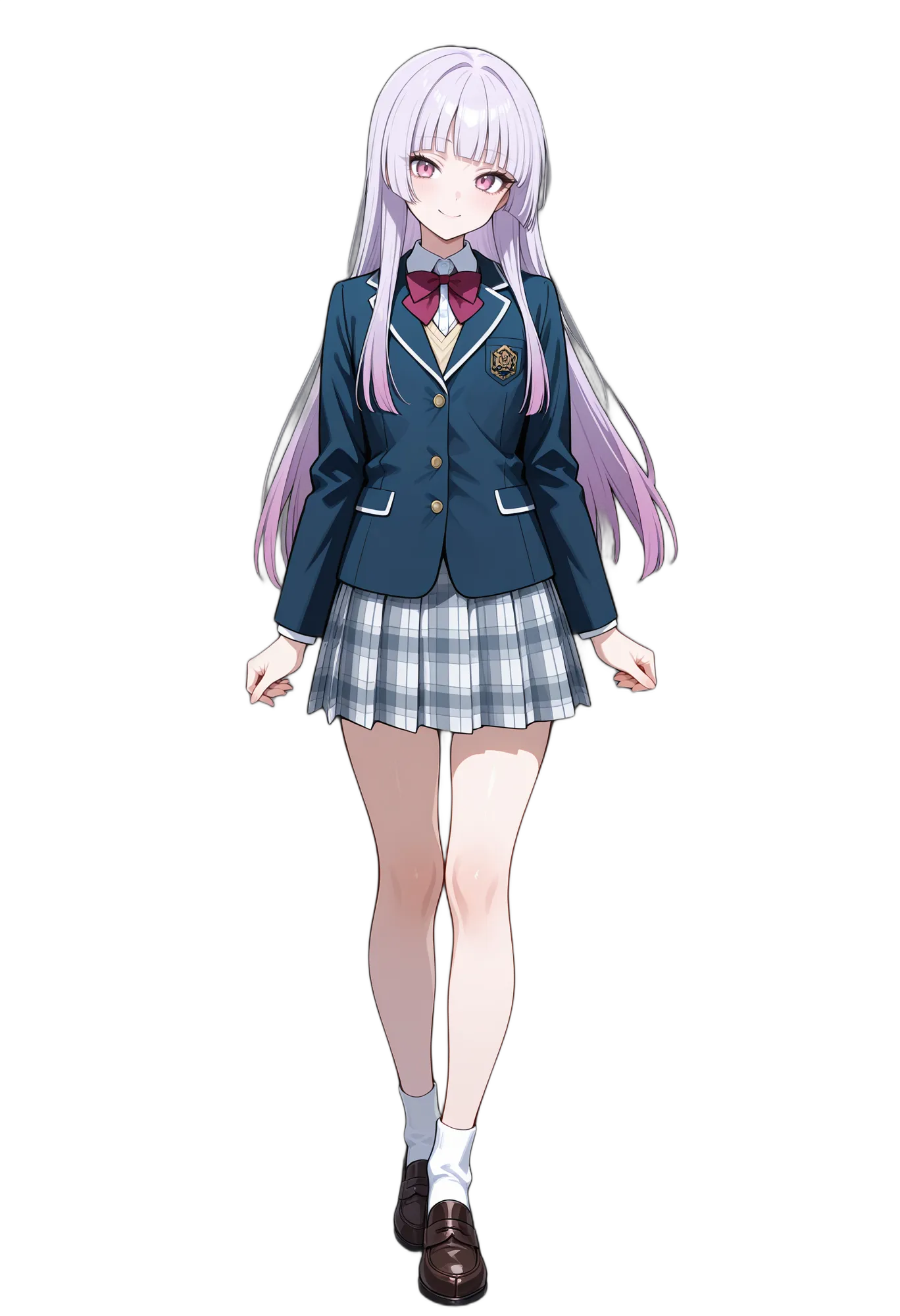 アニメイラスト-女子高校生-ジャケット-蝶ネクタイ-ローファー-ロングヘア-AI人物素材