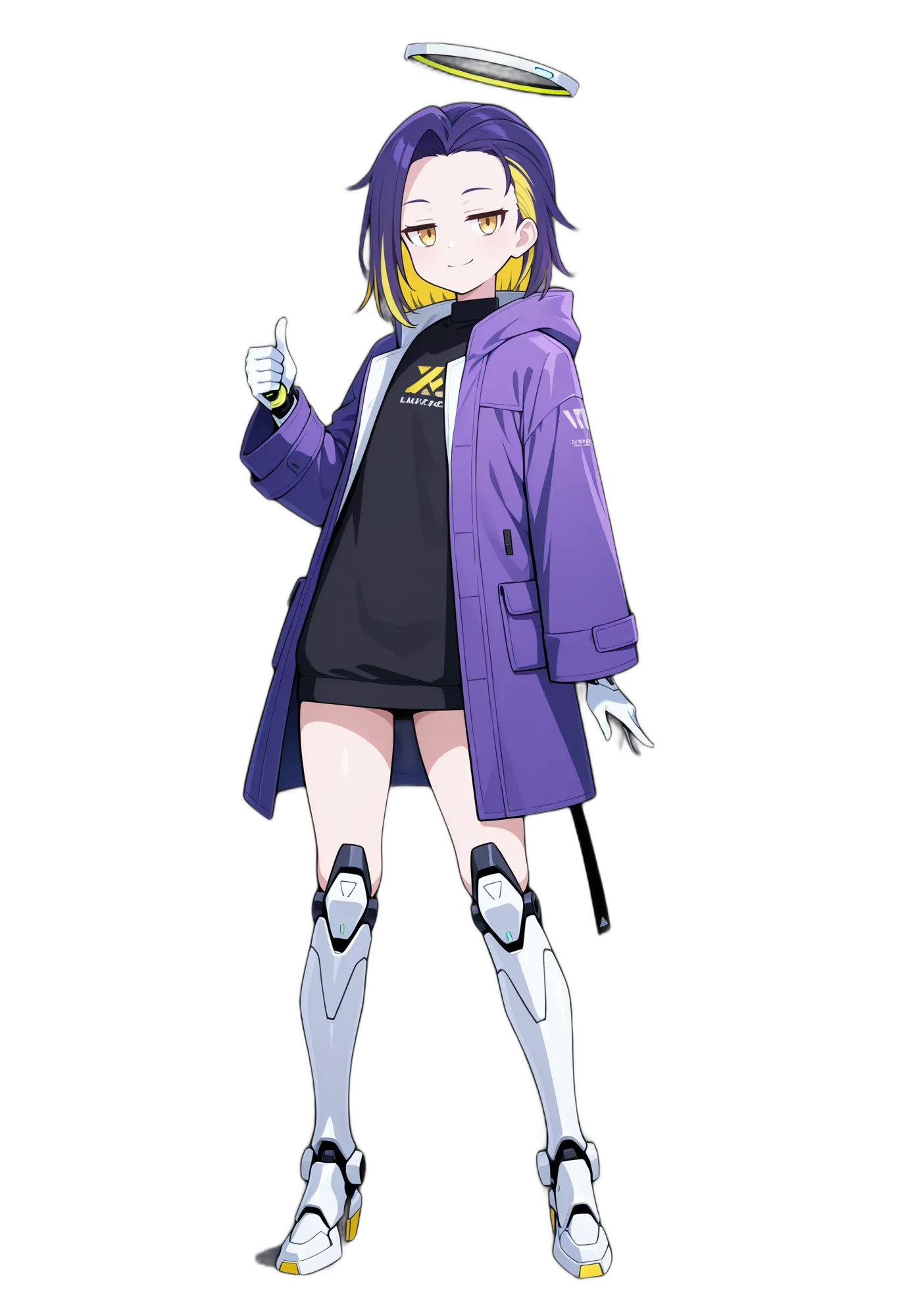 アニメイラスト-機械-ジャケット-ブーツ-イエローアイ-女性-AI人物素材