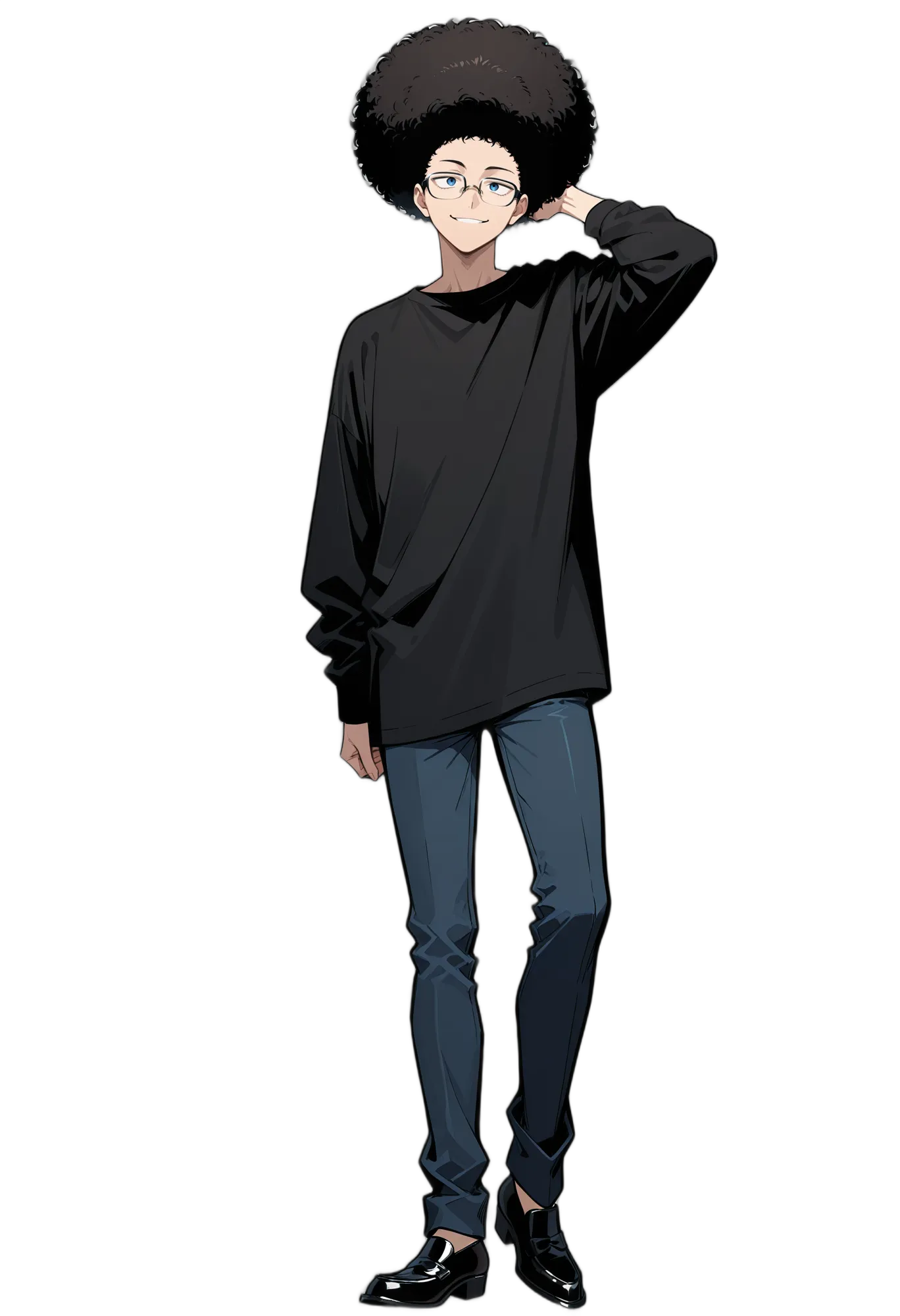 アニメイラスト-私服-ジーンズ-ズボン-黒靴-男性-AI人物素材