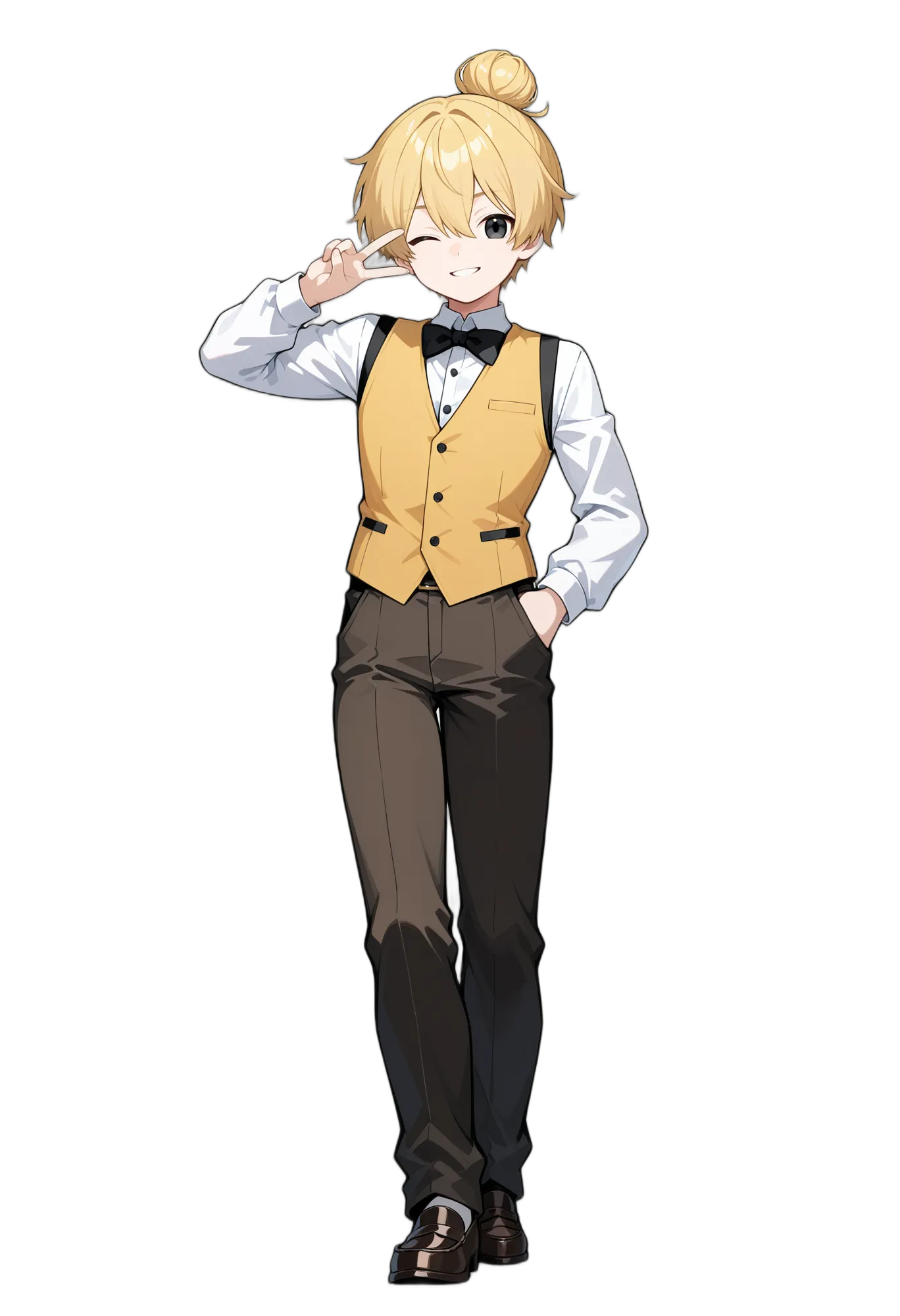 アニメイラスト-普段着-長袖-ブラックアイ-シャツ-男性-AI人物素材