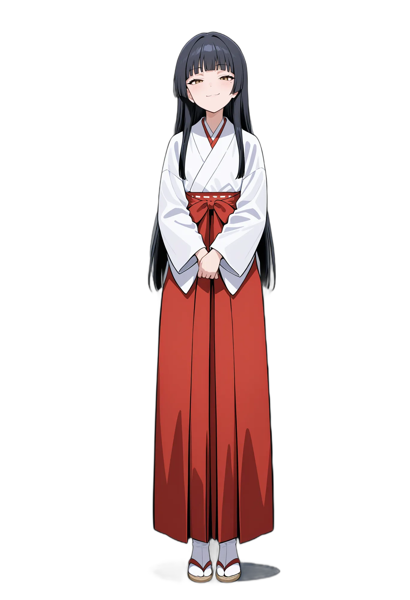 アニメイラスト-着物-巫女-笑顔-長袖-女性-AI人物素材