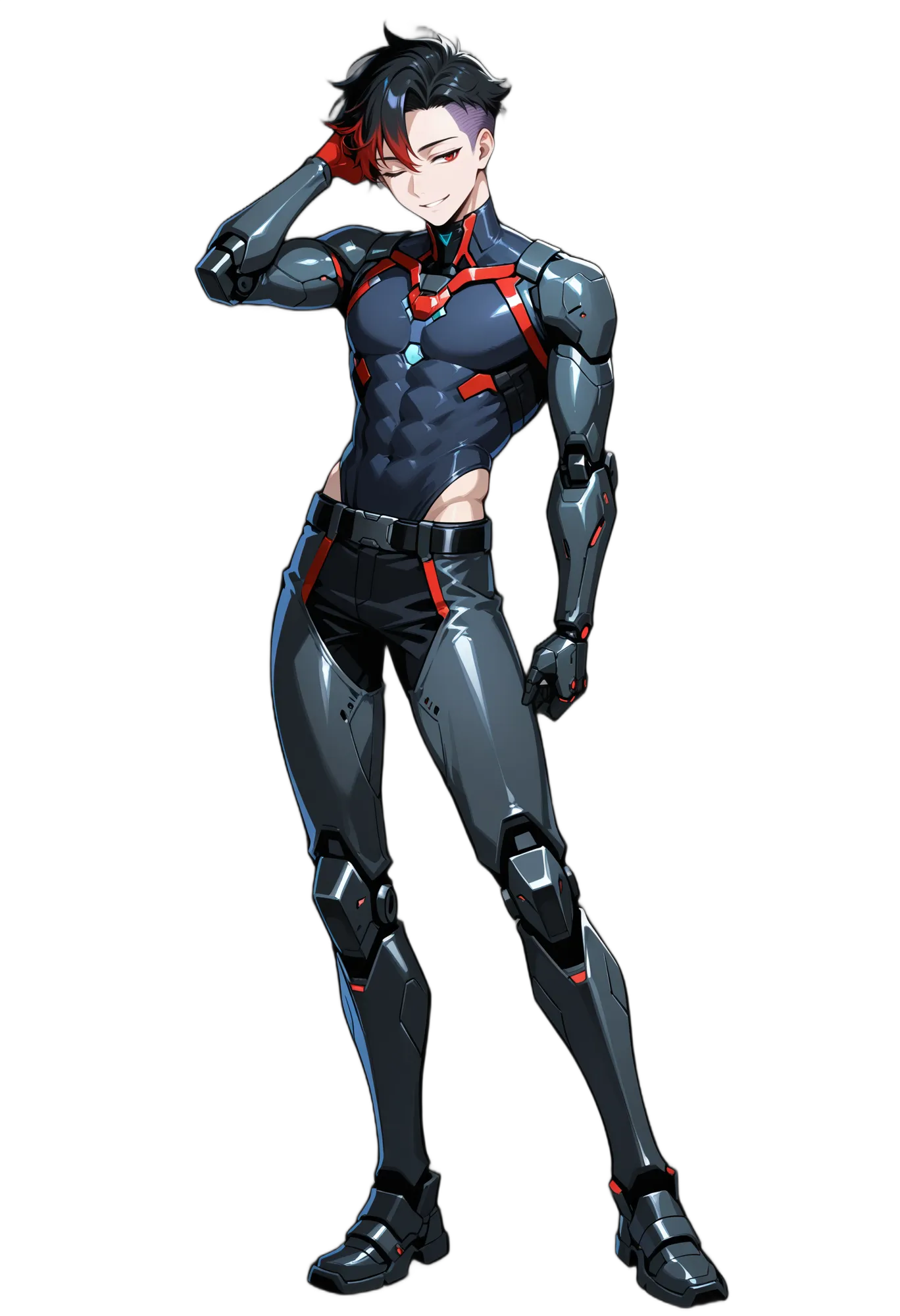 アニメイラスト-SF-ズボン-ウィンク-黒髪-男性-AI人物素材