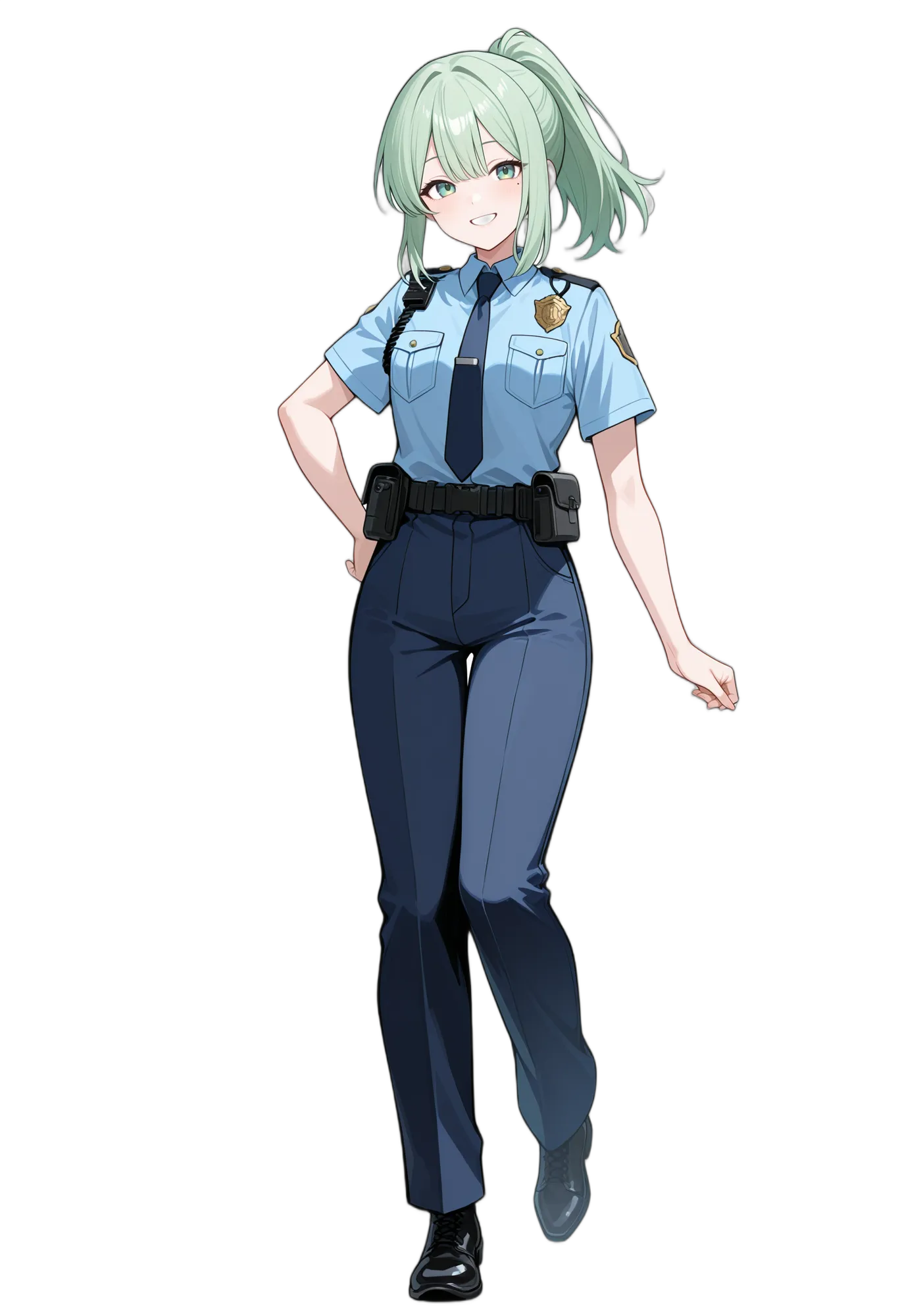 アニメイラスト-職業-警察-黒靴-ズボン-女性-AI人物素材