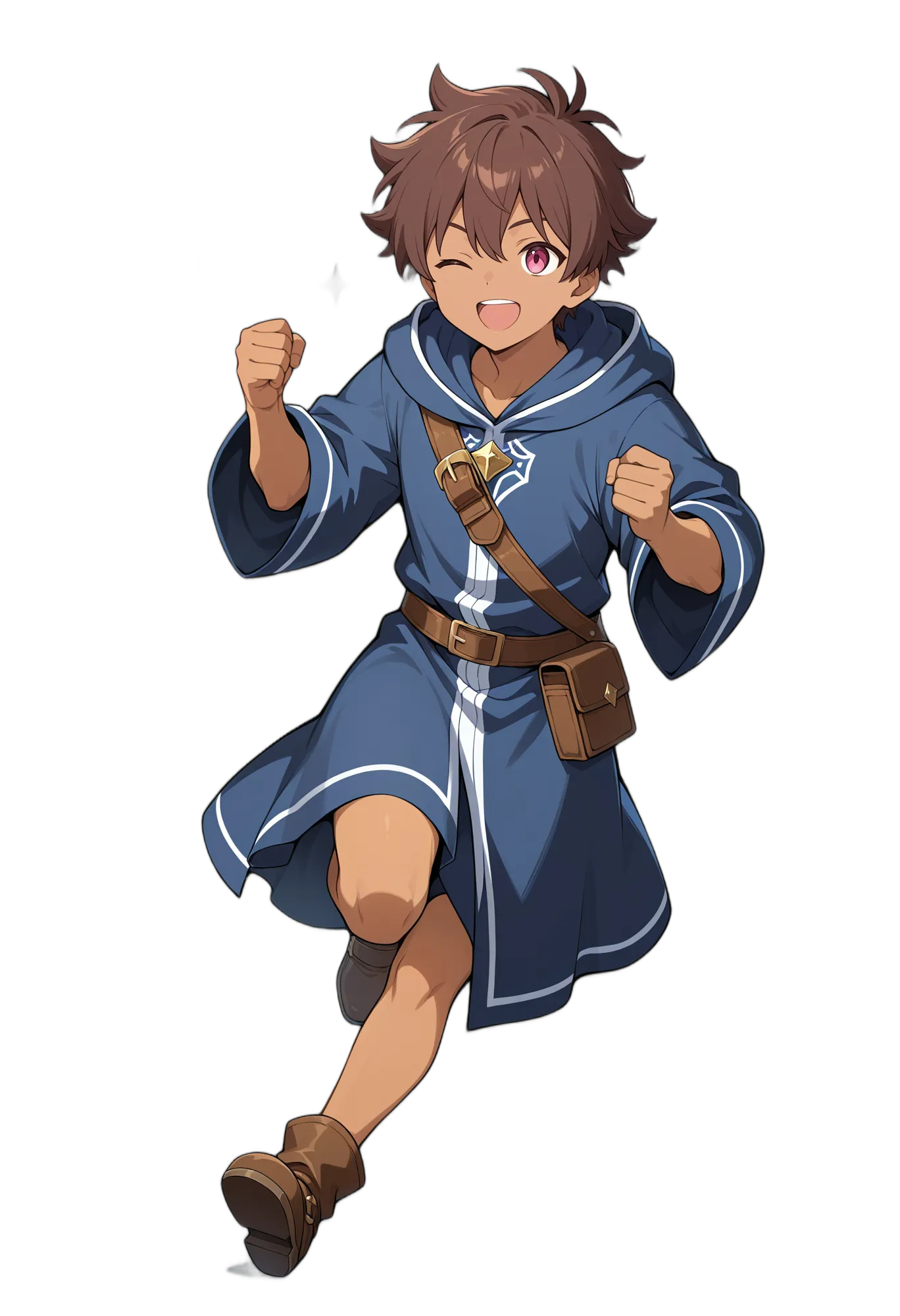 アニメイラスト-ファンタジー-ローブ-茶髪-笑顔-男の子-AI人物素材