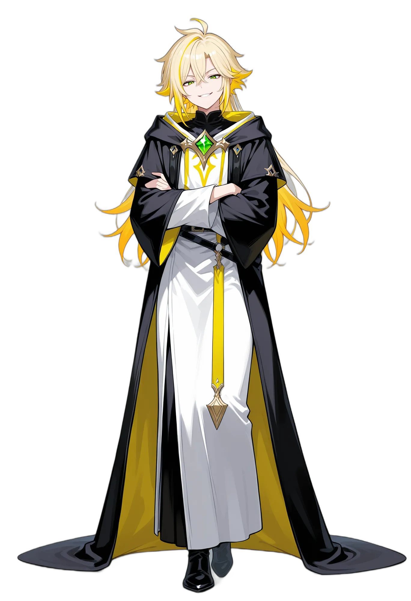 アニメイラスト-異世界-ローブ-宝石-腕組み-男性-AI人物素材