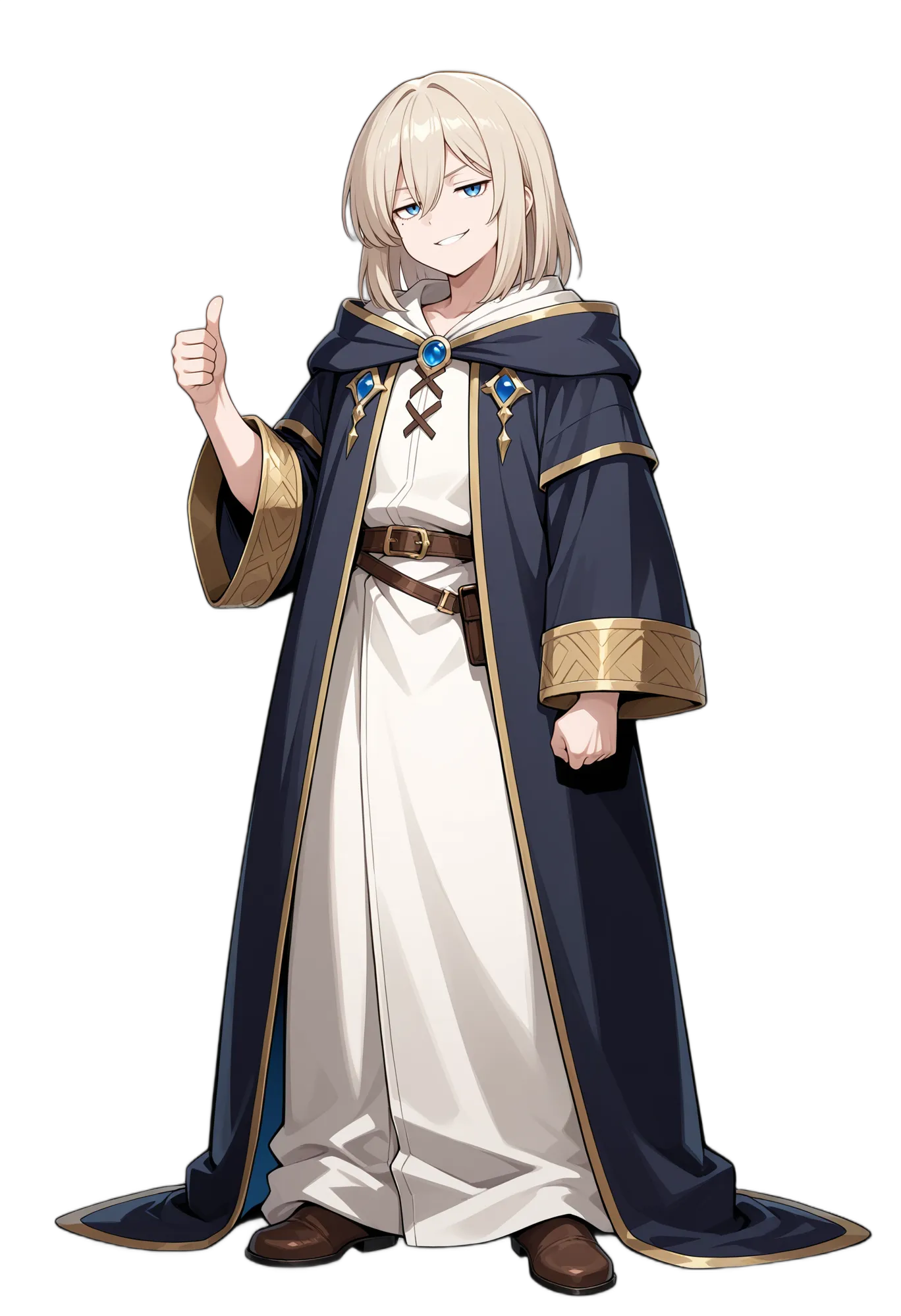 アニメイラスト-RPG-ローブ-金髪-笑顔-男性-AI人物素材