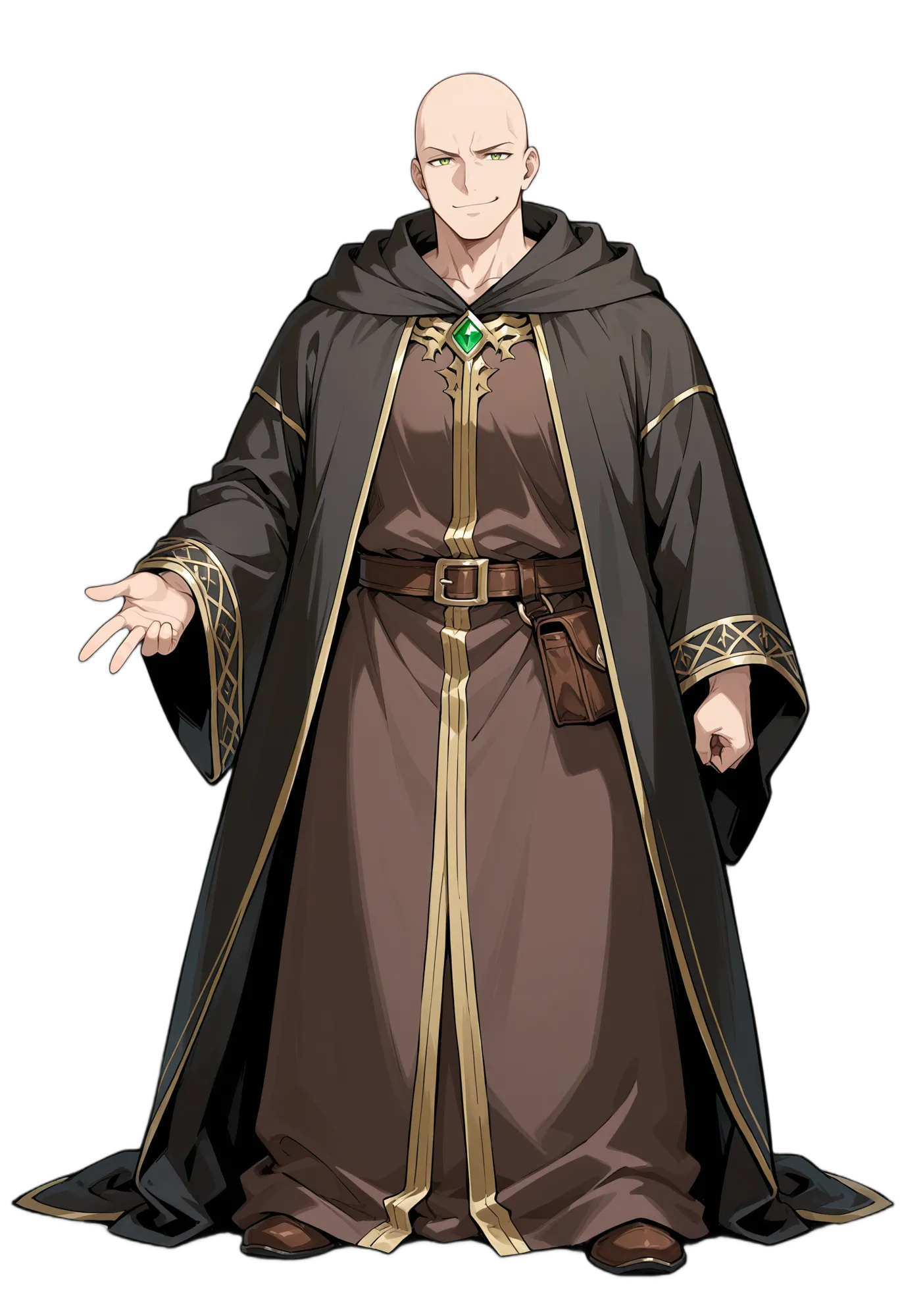 アニメイラスト-RPG-ローブ-グリーンアイ-イエローアイ-男性-AI人物素材