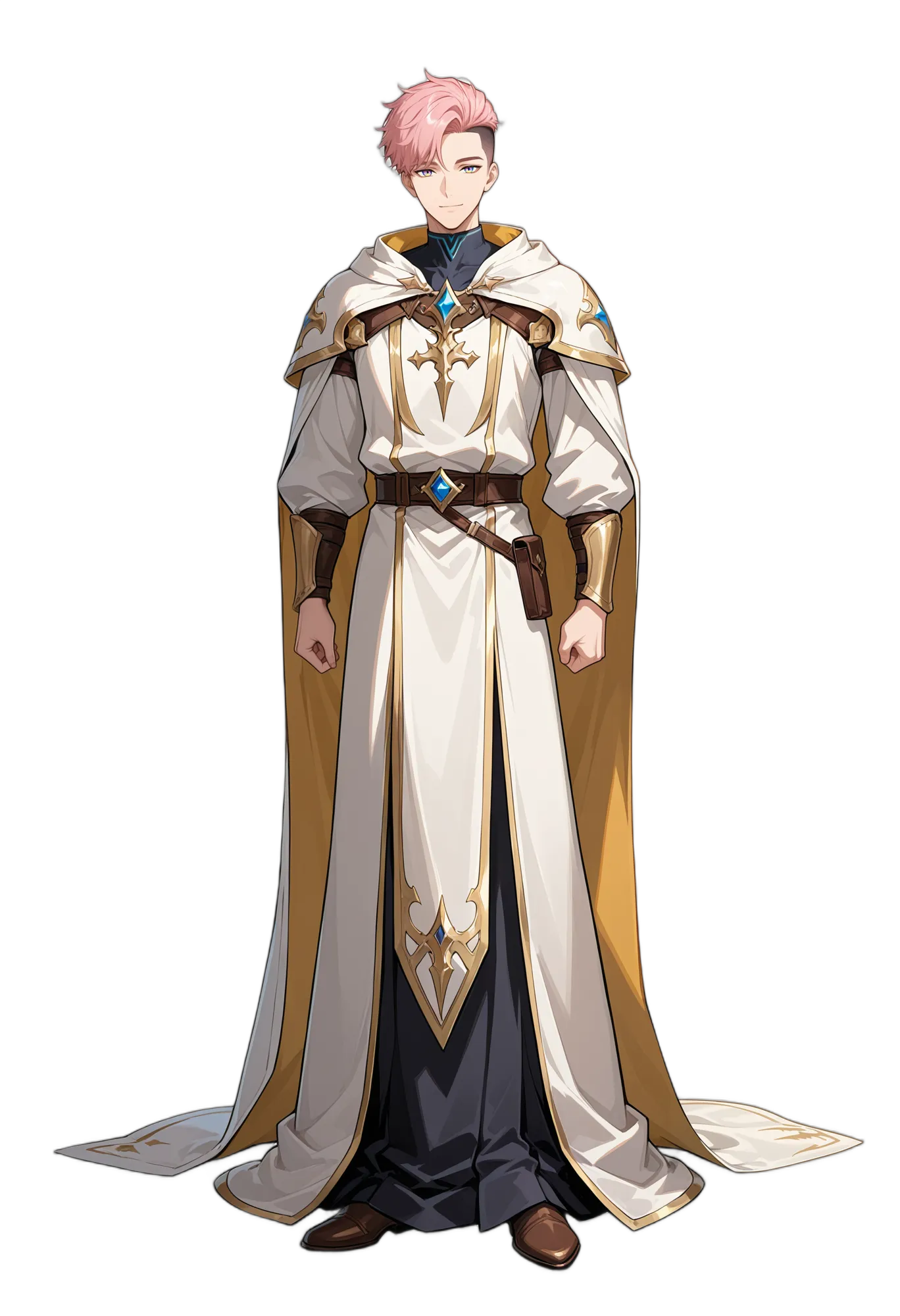 アニメイラスト-RPG-ローブ-ブルーアイ-ベルト-男性-AI人物素材