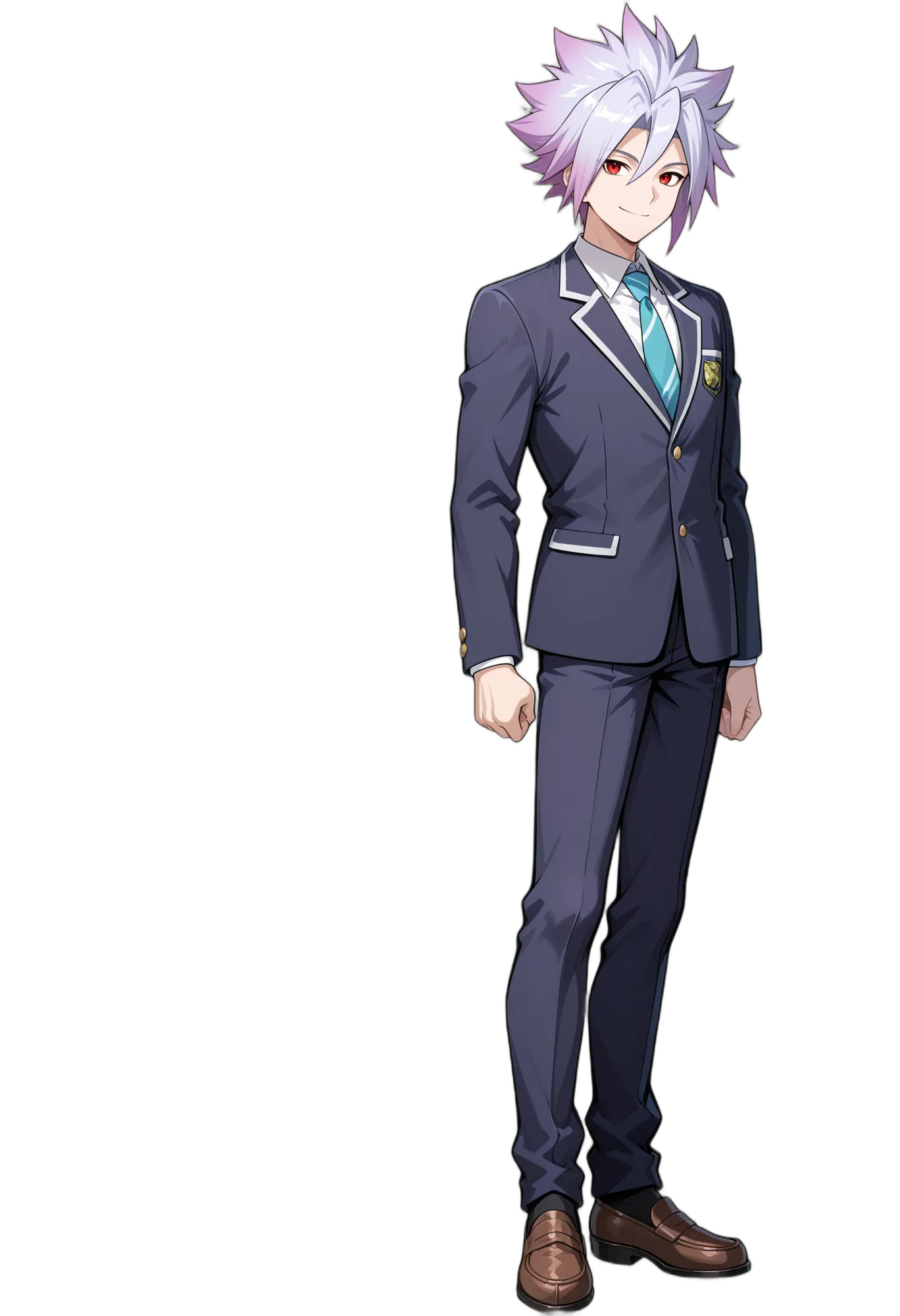 アニメイラスト-男子高校生-制服-長袖-笑顔-ジャケット-AI人物素材