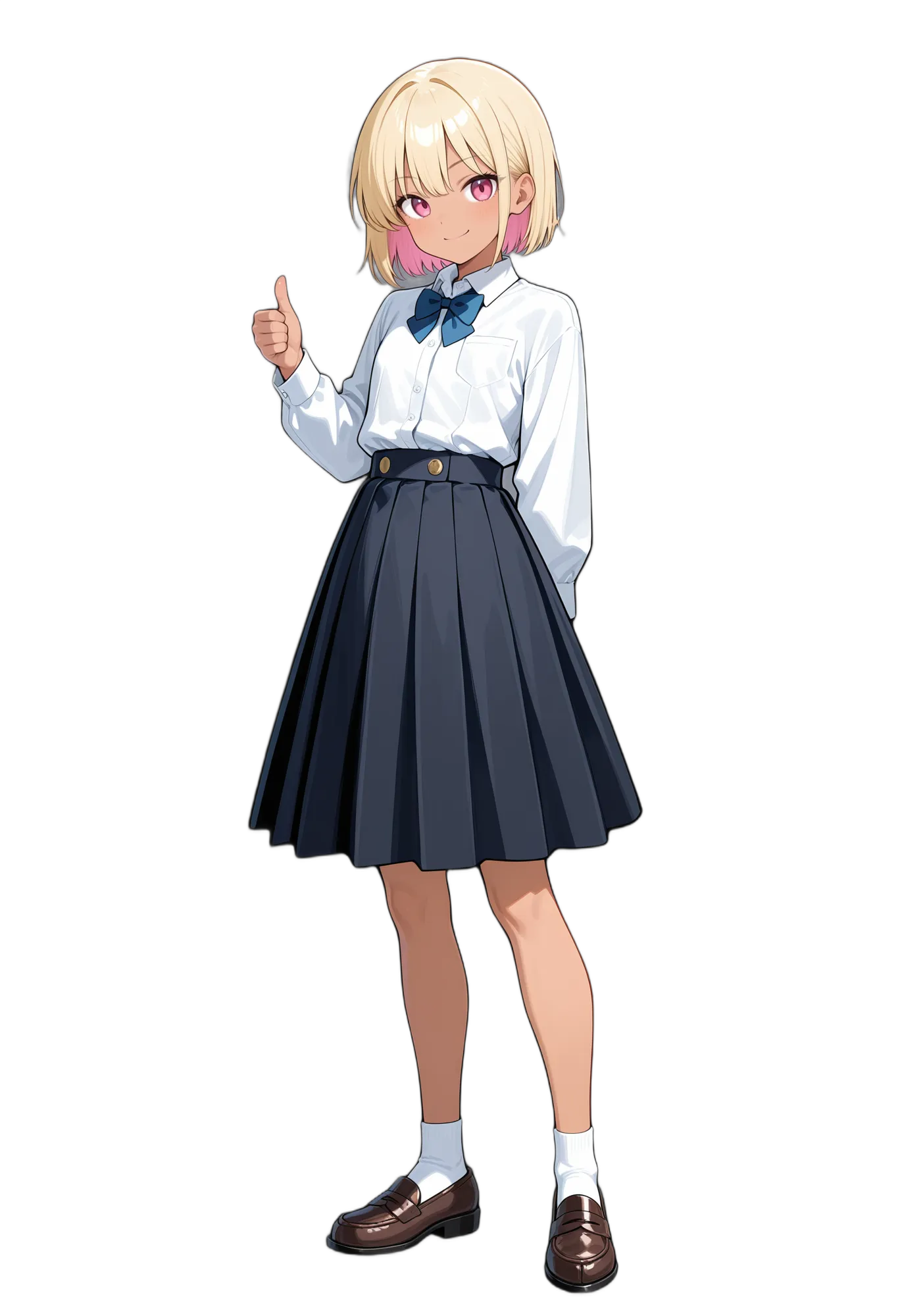アニメイラスト-学生-制服-金髪-ピンク髪-女性-AI人物素材