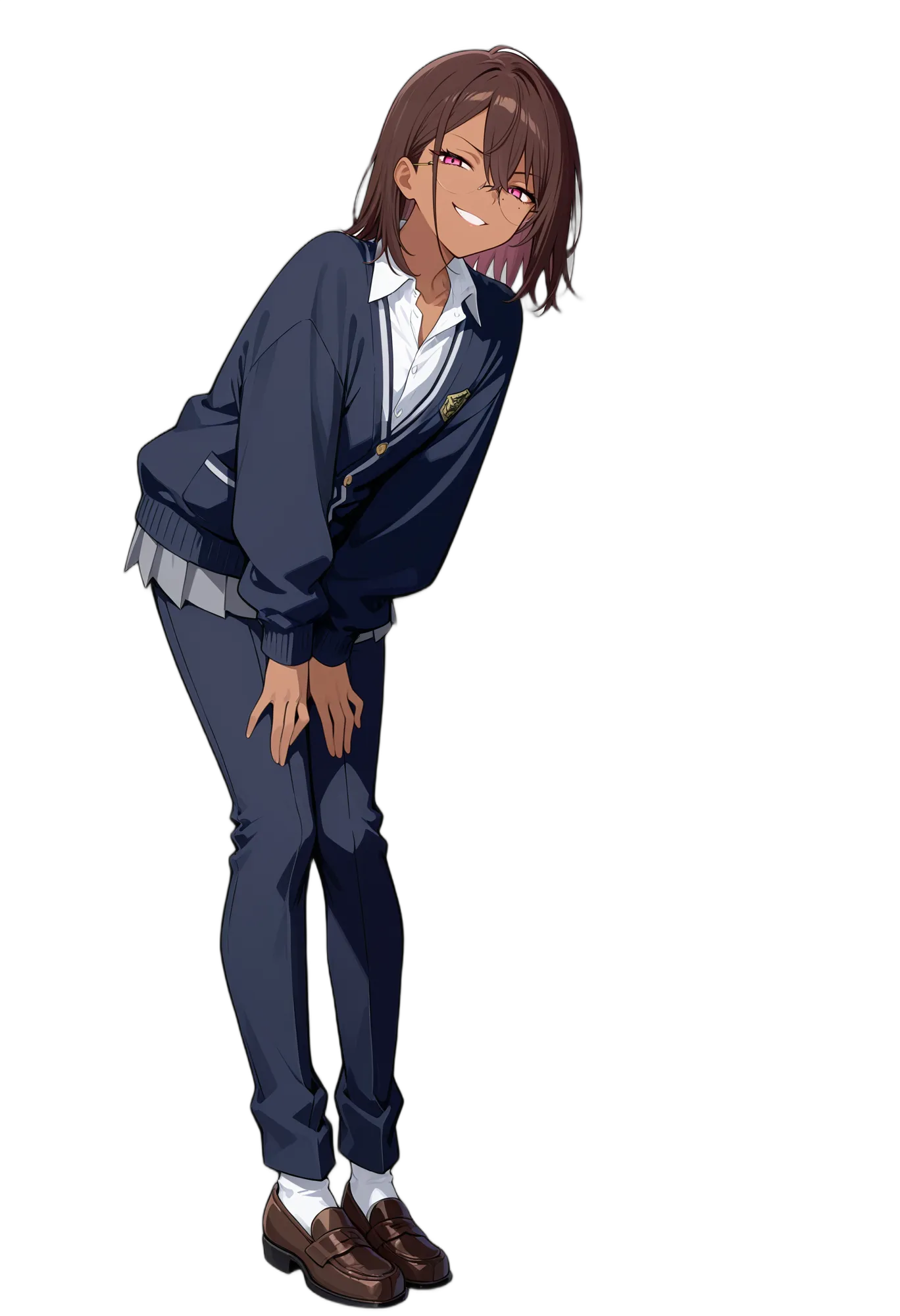 アニメイラスト-女子高校生-制服-シャツ-白シャツ-パープルアイ-AI人物素材