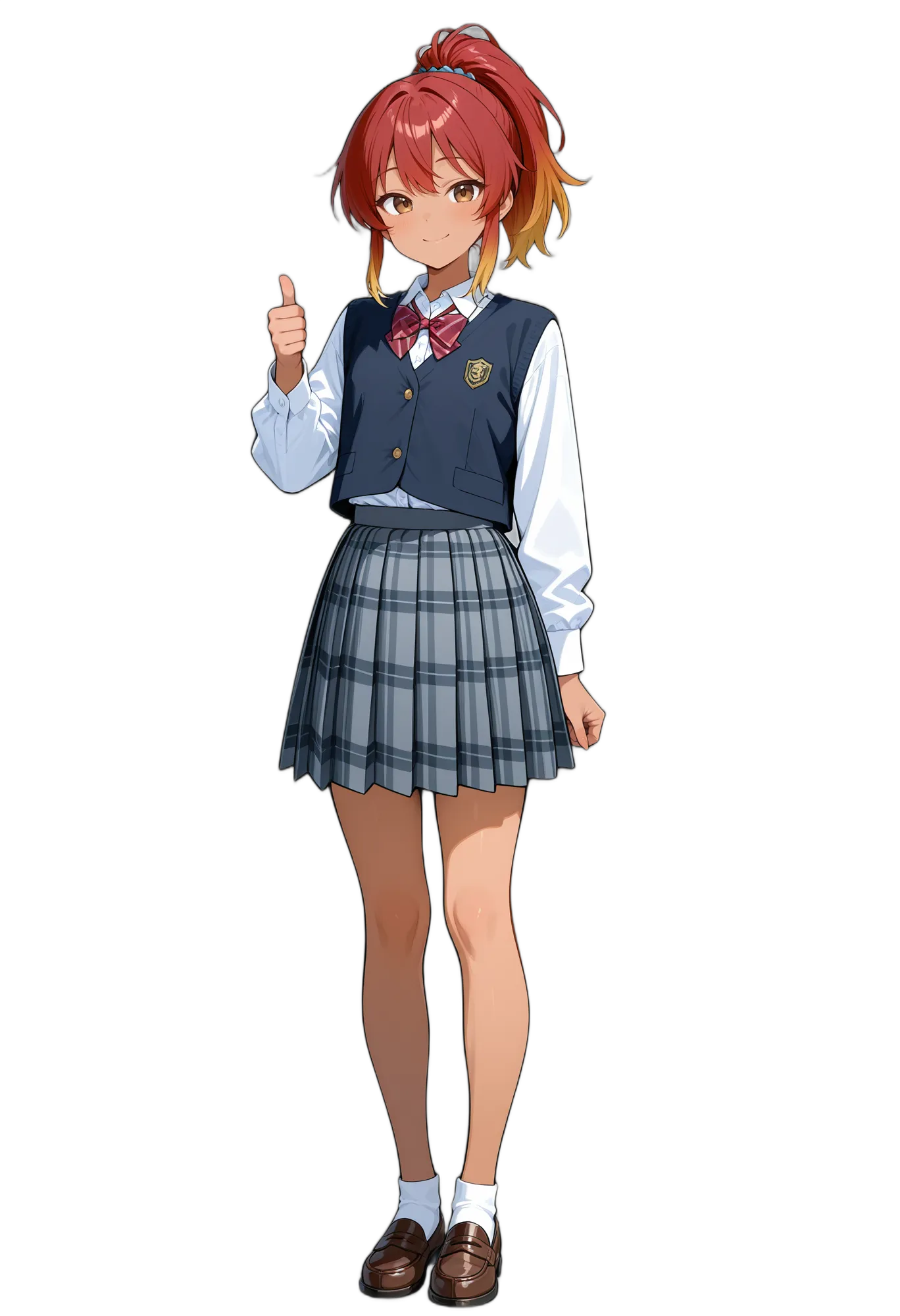 アニメイラスト-学生-制服-ローファー-マルチカラーヘア-女性-AI人物素材