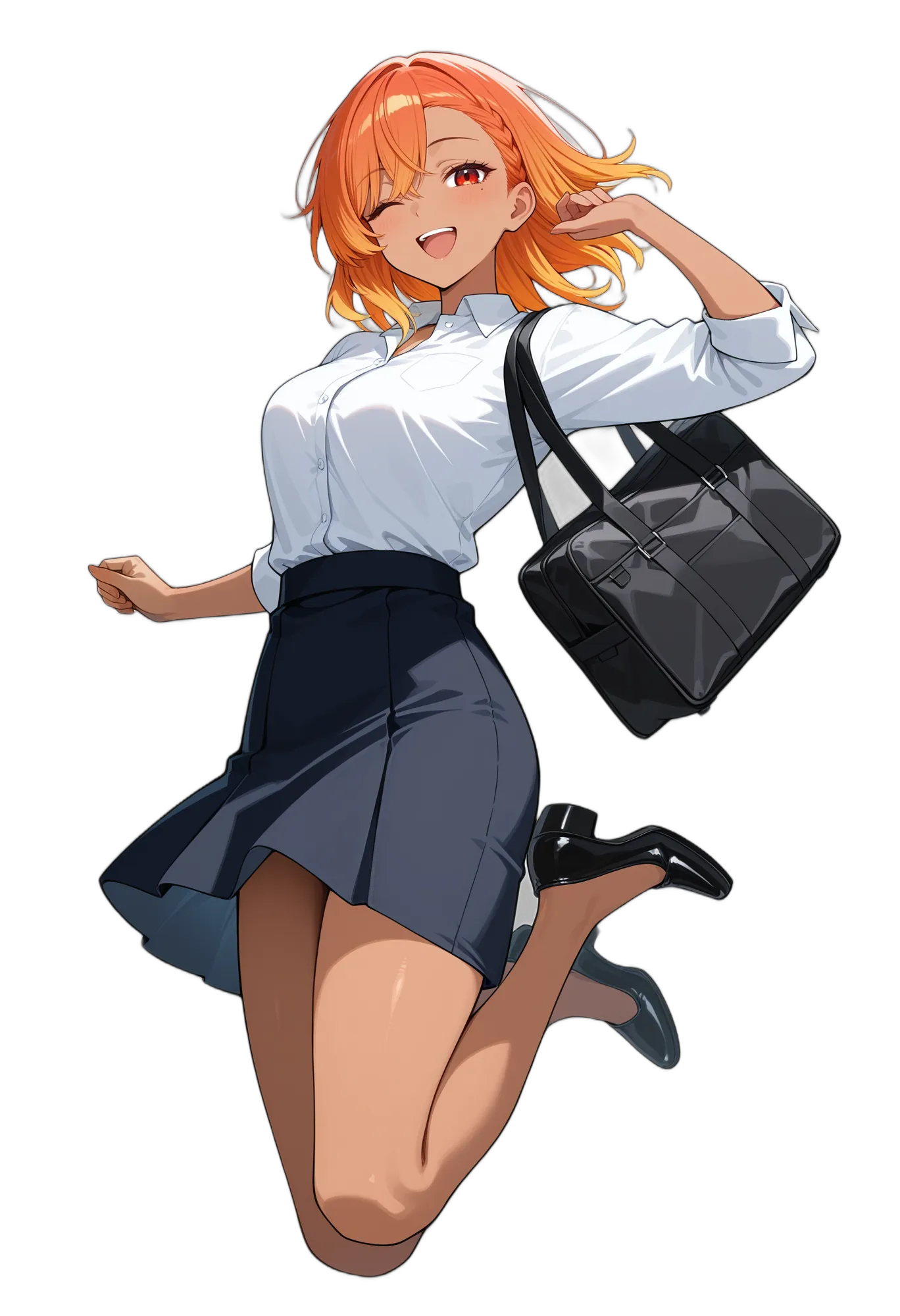 アニメイラスト-会社員-制服-ワイシャツ-笑顔-女性-AI人物素材