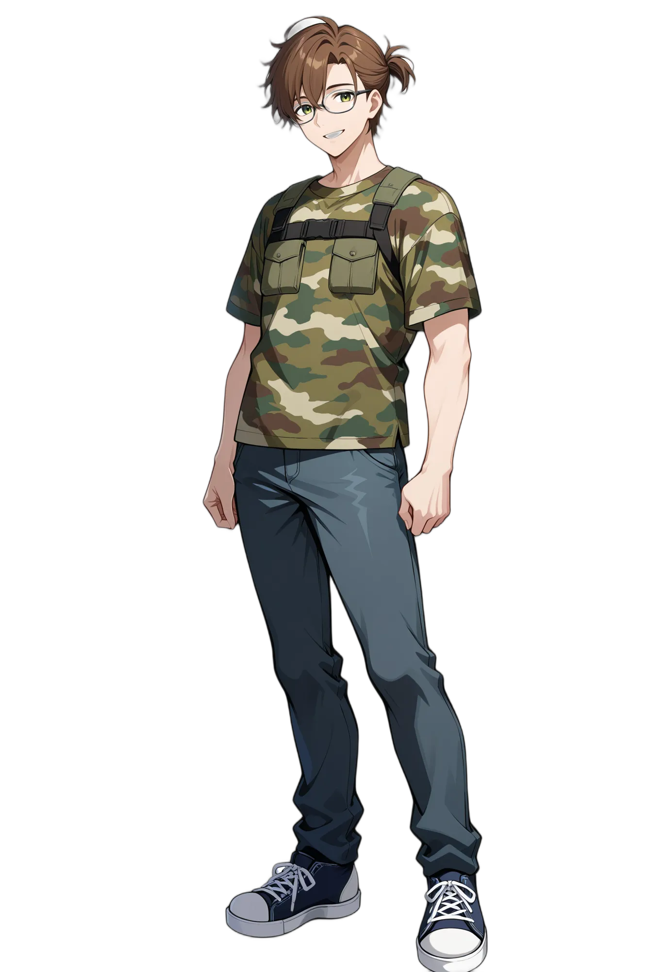 アニメイラスト-カジュアル-シャツ-スニーカー-半袖-男性-AI人物素材