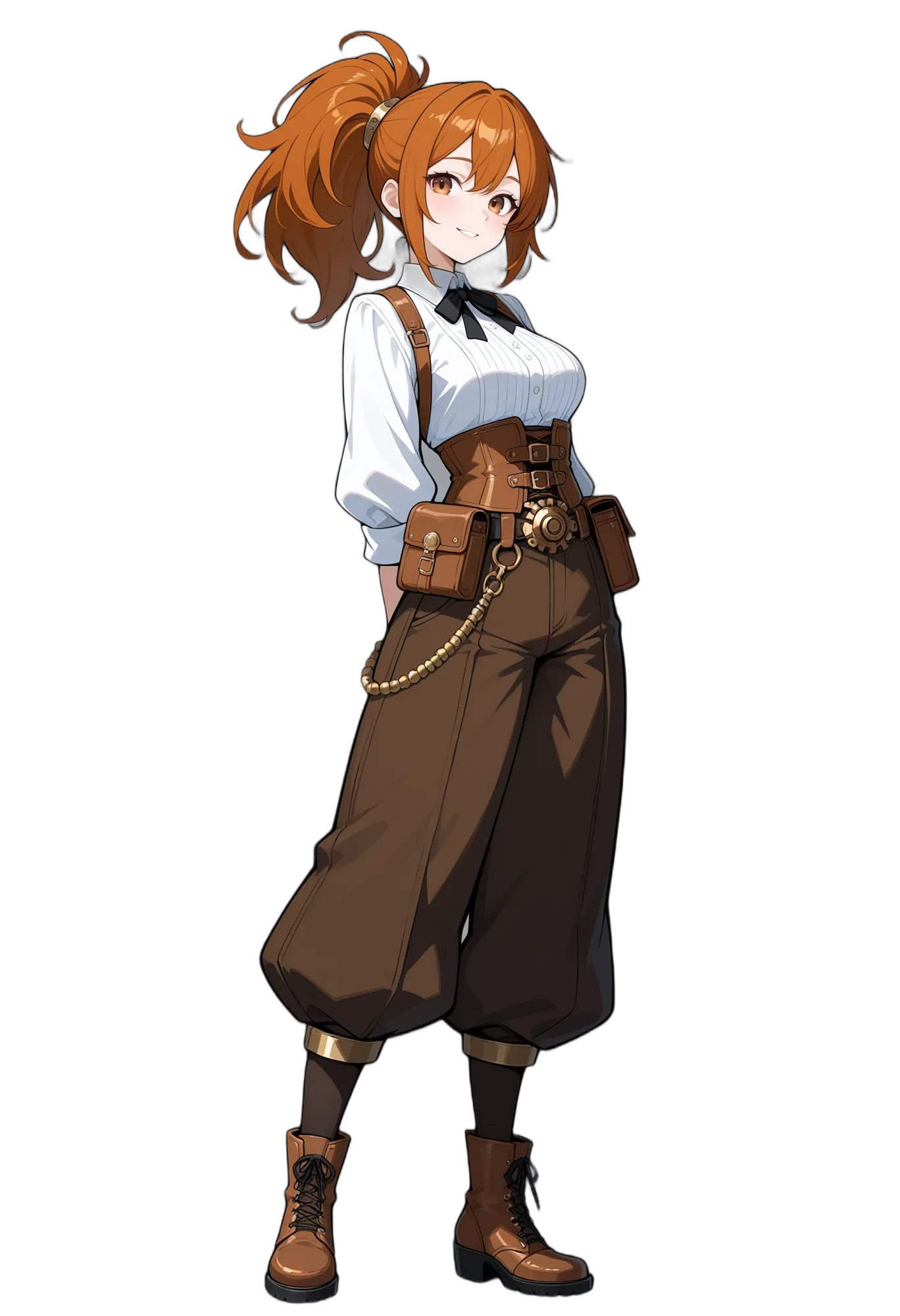 アニメイラスト-パンク-シャツ-ポニーテール-ロングヘア-女性-AI立ち絵素材